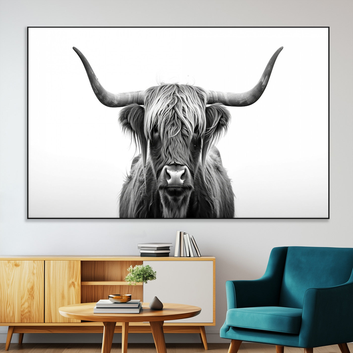 SEG-FC-51X34_Oversize - Highland Wall Art Canvas Print – Minimalist Black and White Farmhouse Décor, Ready to Hang