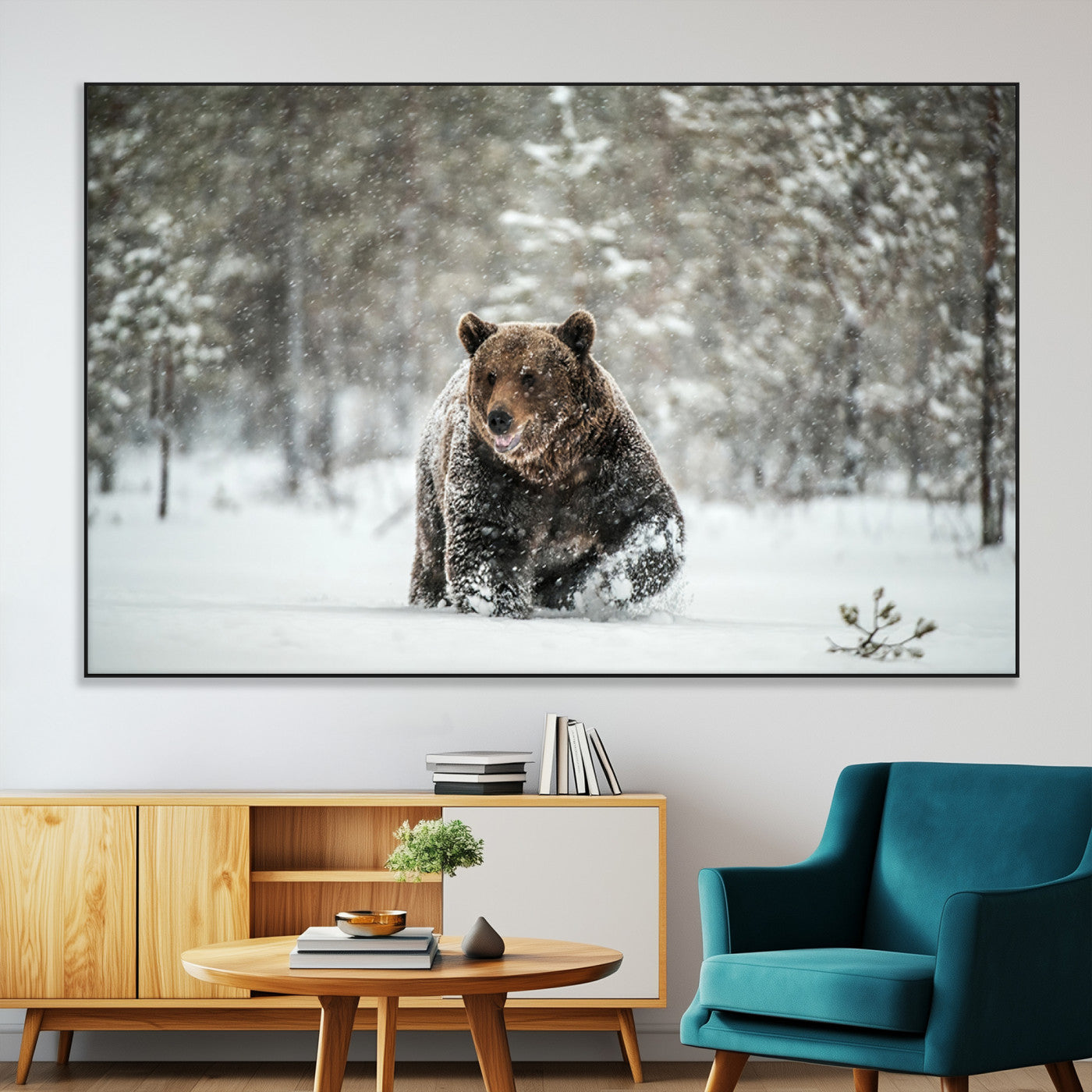 SEG-FC-51X34_Oversize - Wall Art Canvas Print – Grizzly Bear in Snowy Forest Powerful Presence Snowy Wilderness Wild Beauty