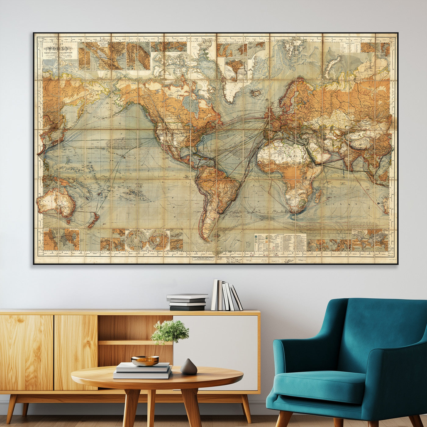 SEG-FC-51X34_Oversize - Push Pin World Map Canvas Print – Framed Wall Art for Couples to Track Their Travels – Anniversary