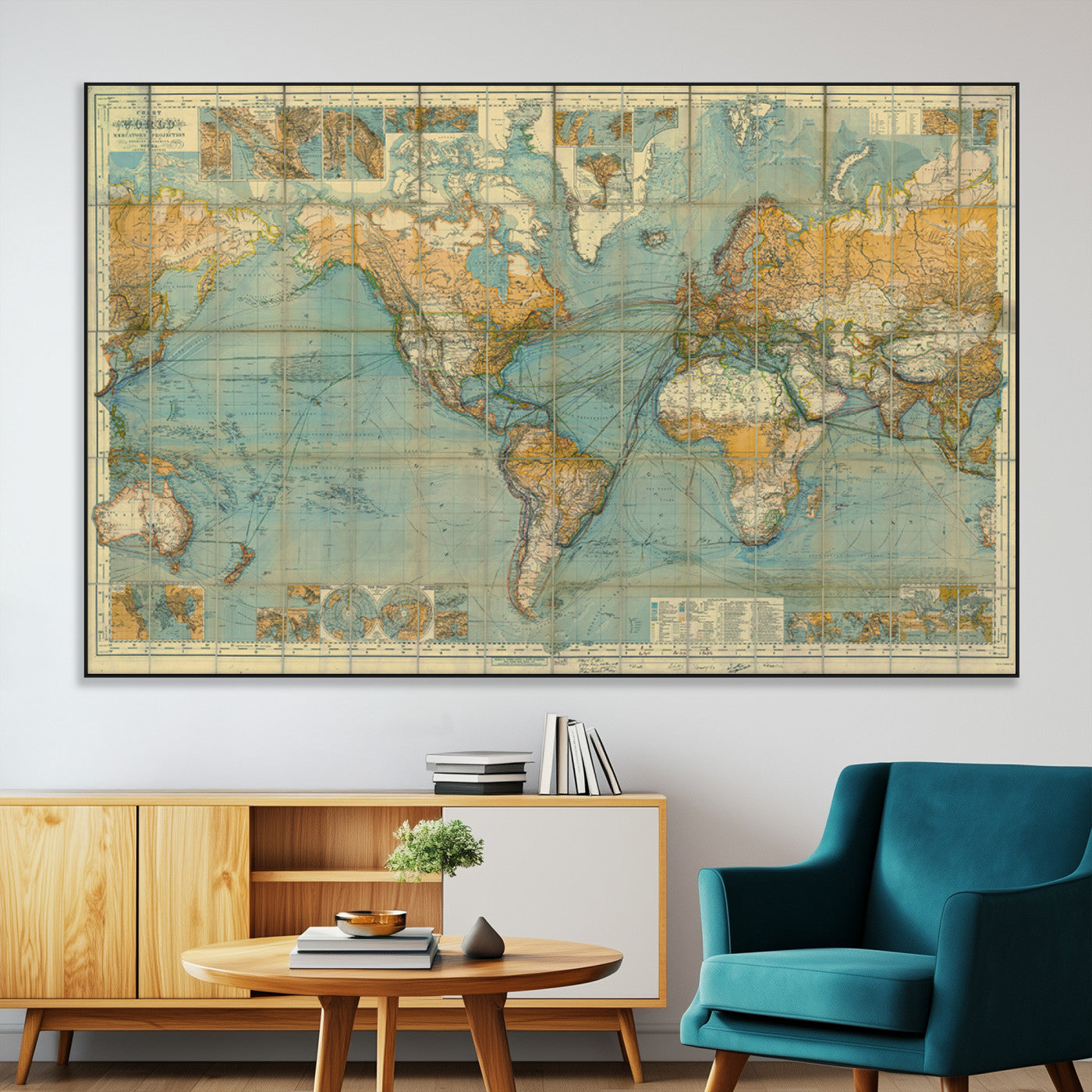 SEG-FC-51X34_Oversize - Push Pin World Map Canvas Print – Framed Wall Art for Couples to Track Their Travels – Anniversary