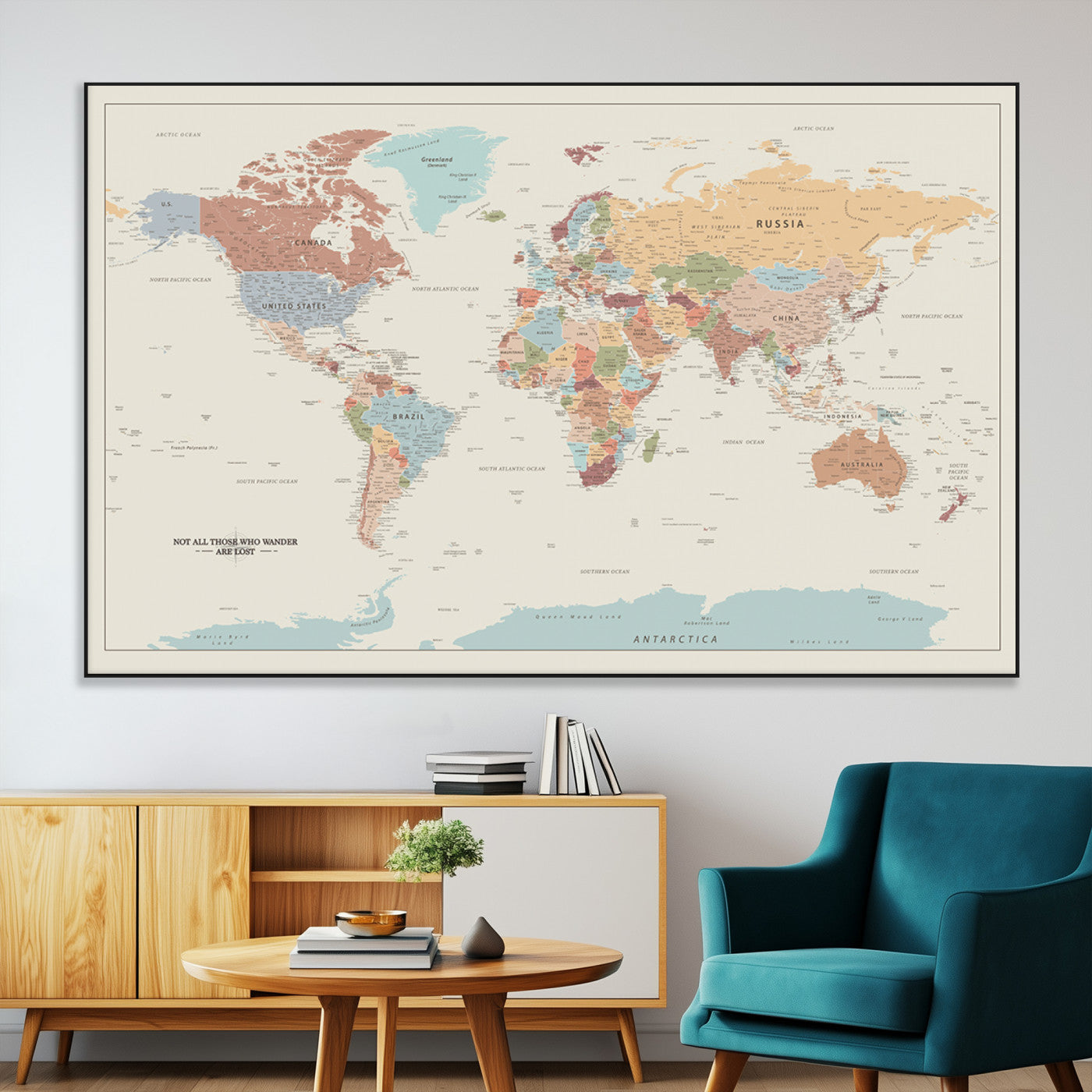 SEG-FC-51X34_Oversize - Push Pin World Map Canvas Print – Framed Wall Art for Couples to Track Their Travels – Anniversary