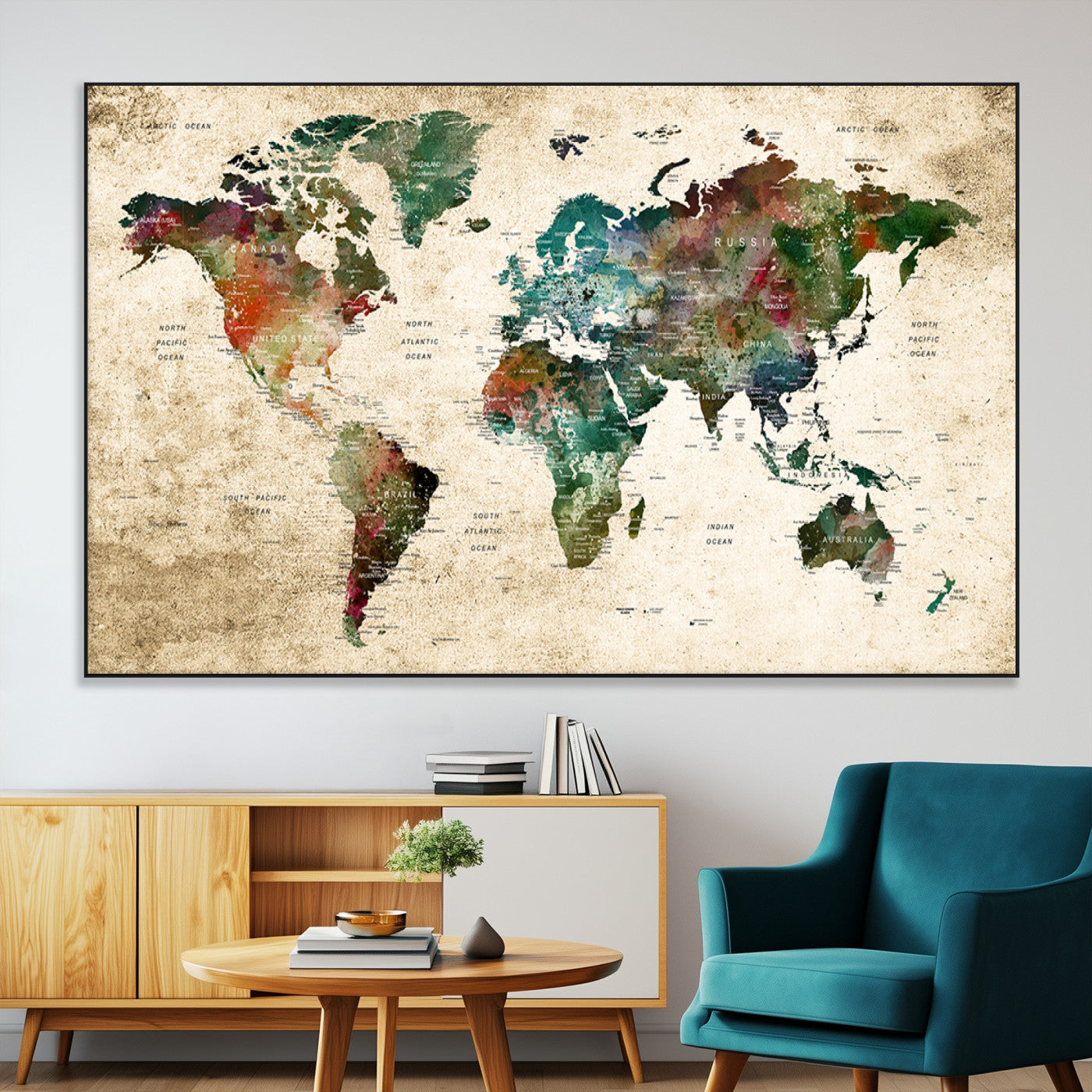 45128-MGV-CV-36X24-Push Pin World Map Canvas Print – Framed Wall Art for Couples to Track Their Travels – Anniversary Gift or Home Adventure Decor