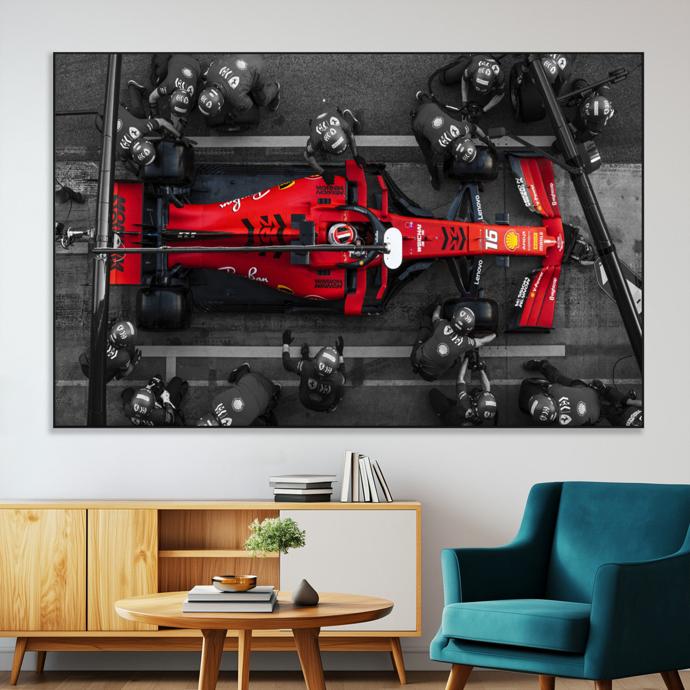 SEG-FC-51X34_Oversize - Ferrari Pit Stop Canvas Wall Art – Precision and Speed Captured in Bold Motorsport Imagery – Ready
