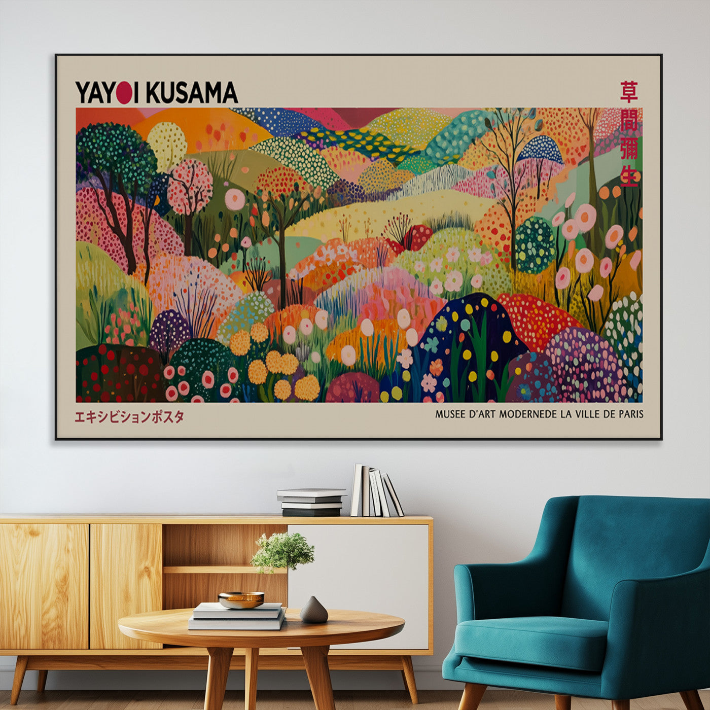 SEG-FC-51X34_Oversize - Framed Yayoi Kusama 1986 Wall Art Print – Japanese Wall Art Print, Wabi Sabi Yayoi Kusama Print -