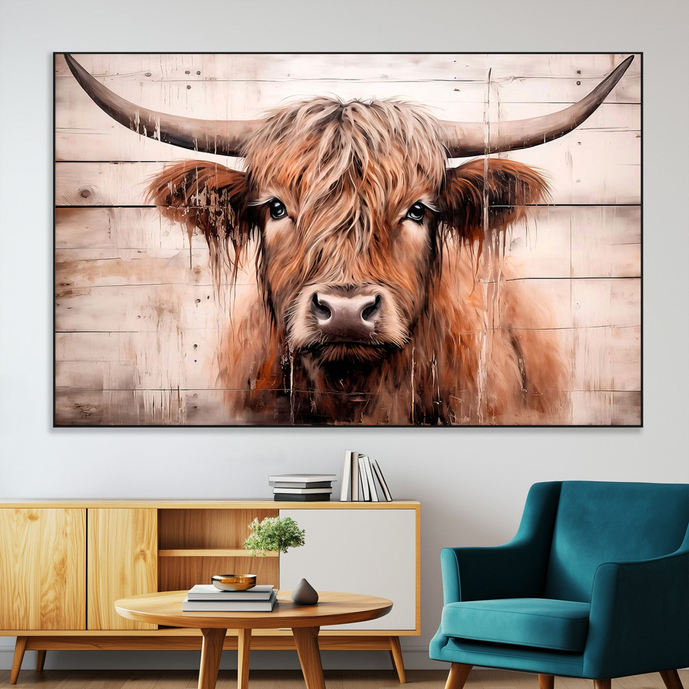 SEG-FC-51X34_Oversize - Vintage Scottish Highland Cow Cattle Art Print Farmhouse Wall Art Canvas Print