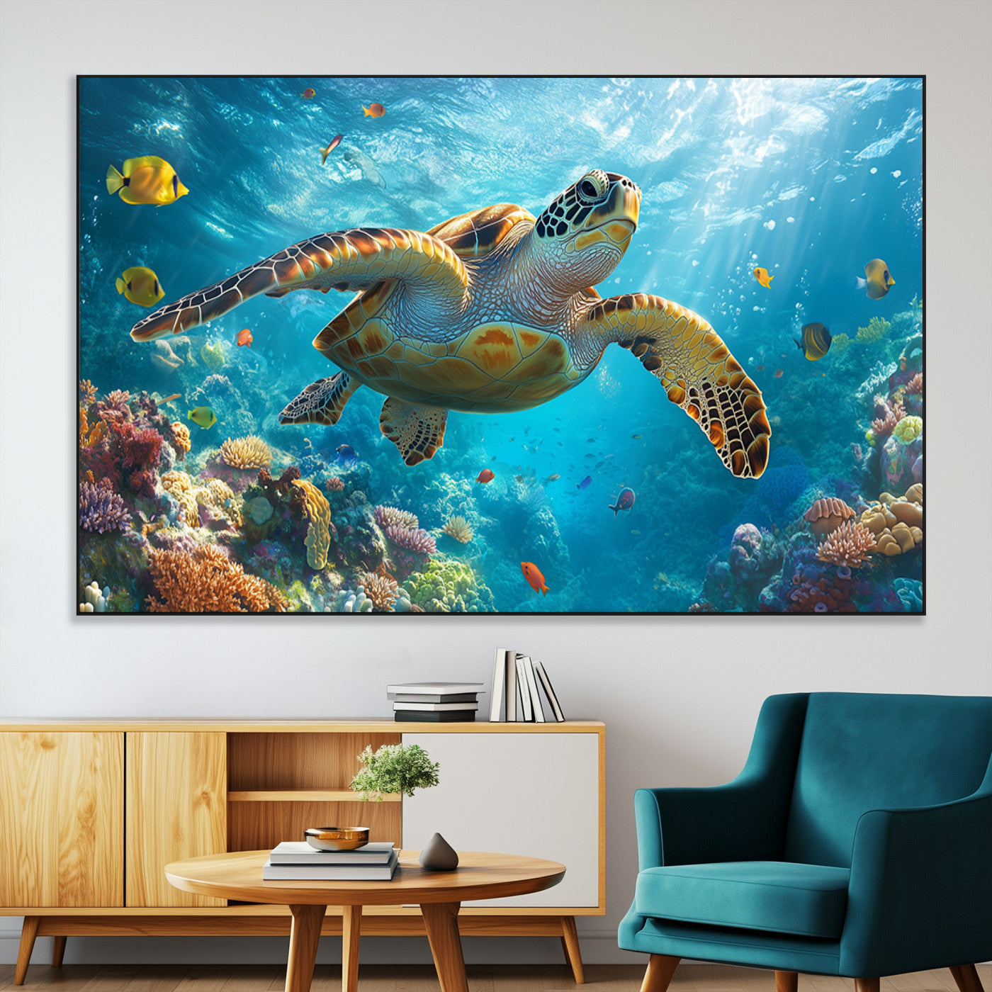 SEG-FC-51X34_Oversize - Sea Turtle Underwater Canvas Wall Art Print - Vibrant Ocean Wildlife Decor, Marine Wall Art