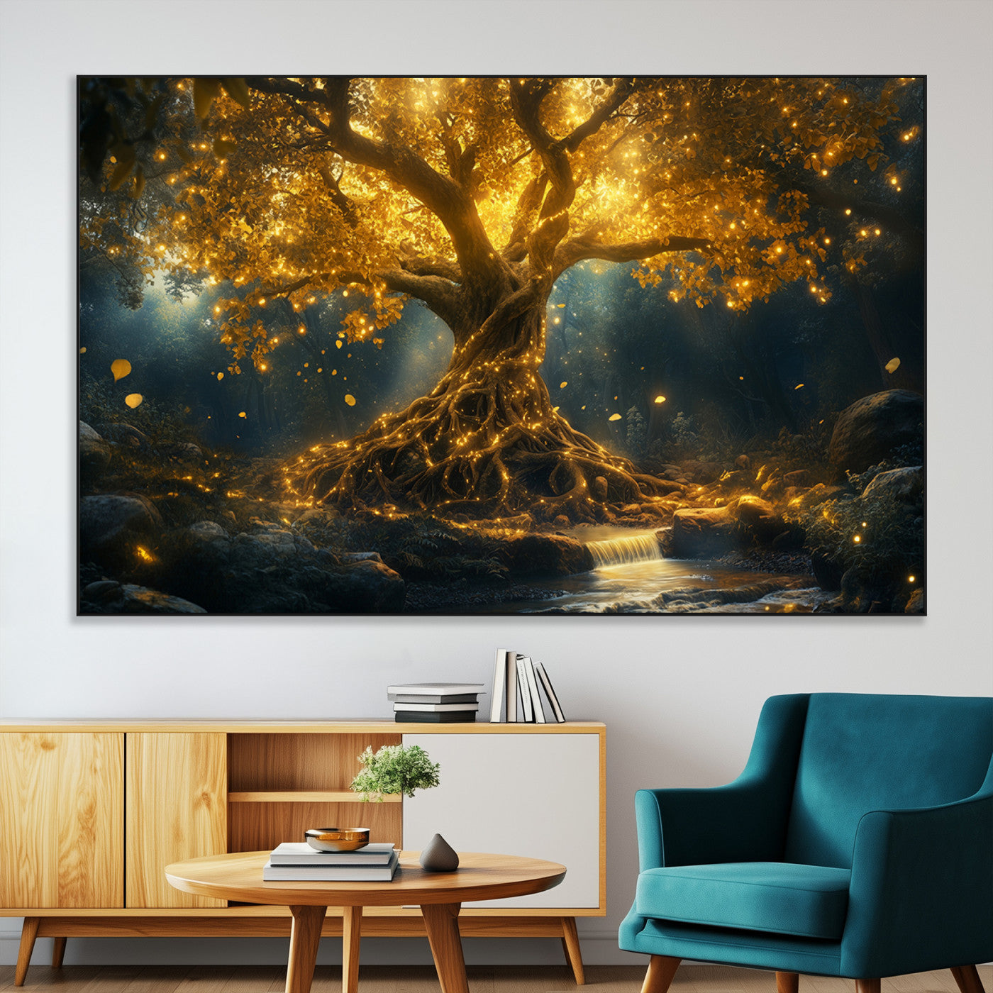 SEG-FC-51X34_Oversize - Golden Tree of Life Canvas Wall Art Print - Majestic Glowing Tree Wall Art Print