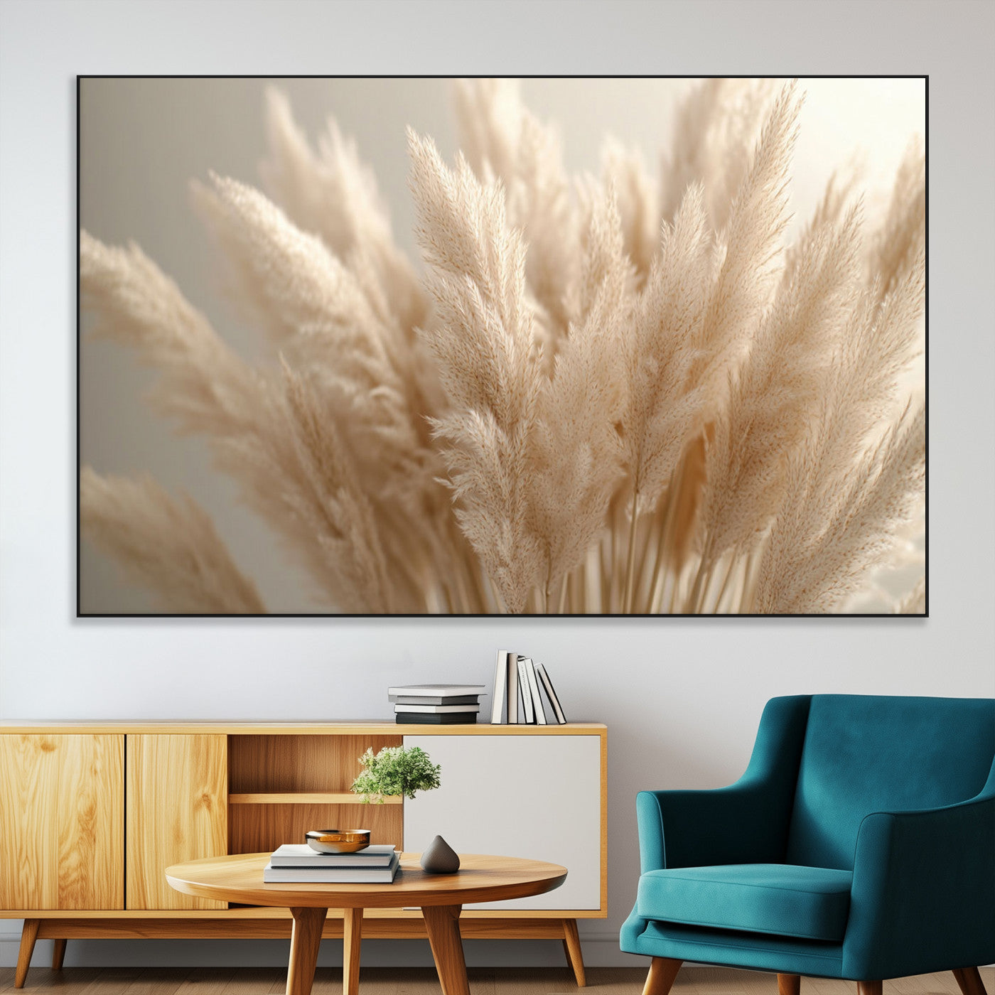 SEG-FC-51X34_Oversize - Pampas Grass Canvas Wall Art - Elegant Neutral Decor for Living Room, Boho Minimalist Artwork, Ready