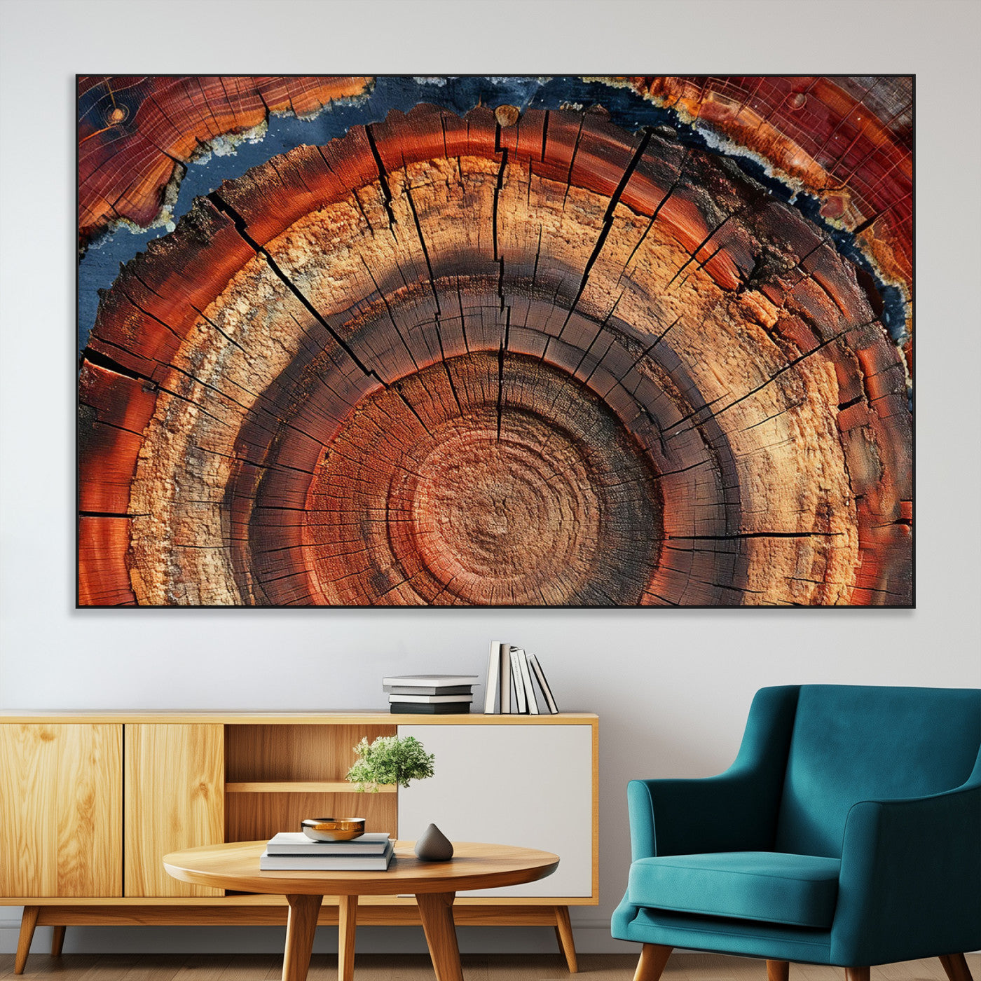 SEG-FC-51X34_Oversize - Abstract Tree Ring Art, Colorful Tree Ring Wall Decor, Minimalist Home Canvas Art, Modern Farmhouse