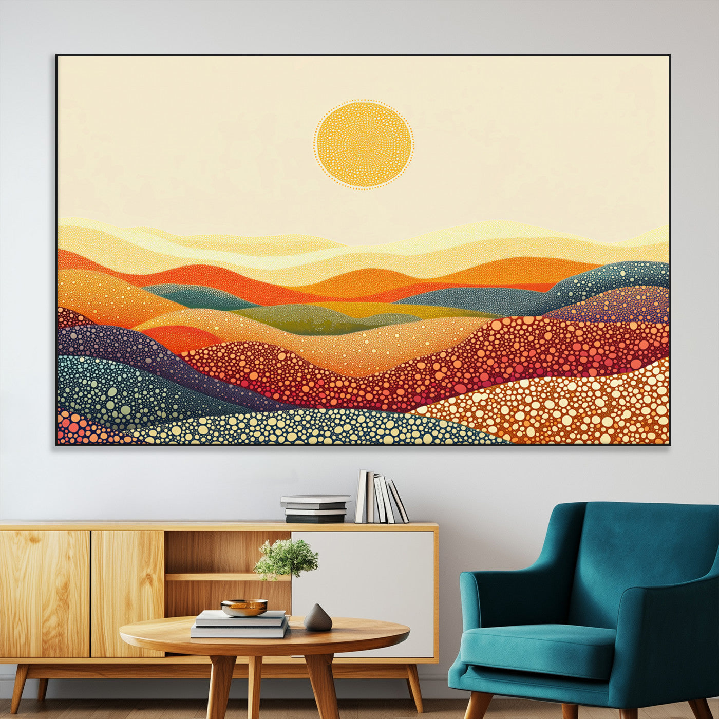 SEG-FC-51X34_Oversize - YAYOI KUSAMA Colorful Dot Art Landscape Canvas - Framed Abstract Pointillism Inspired by Nature with