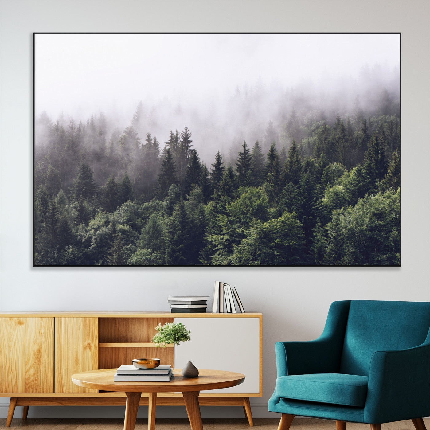 SEG-FC-51X34_Oversize - Misty Forest Canvas Wall Art – Serene Triptych Nature Print – Woodland Landscape Decor for Living