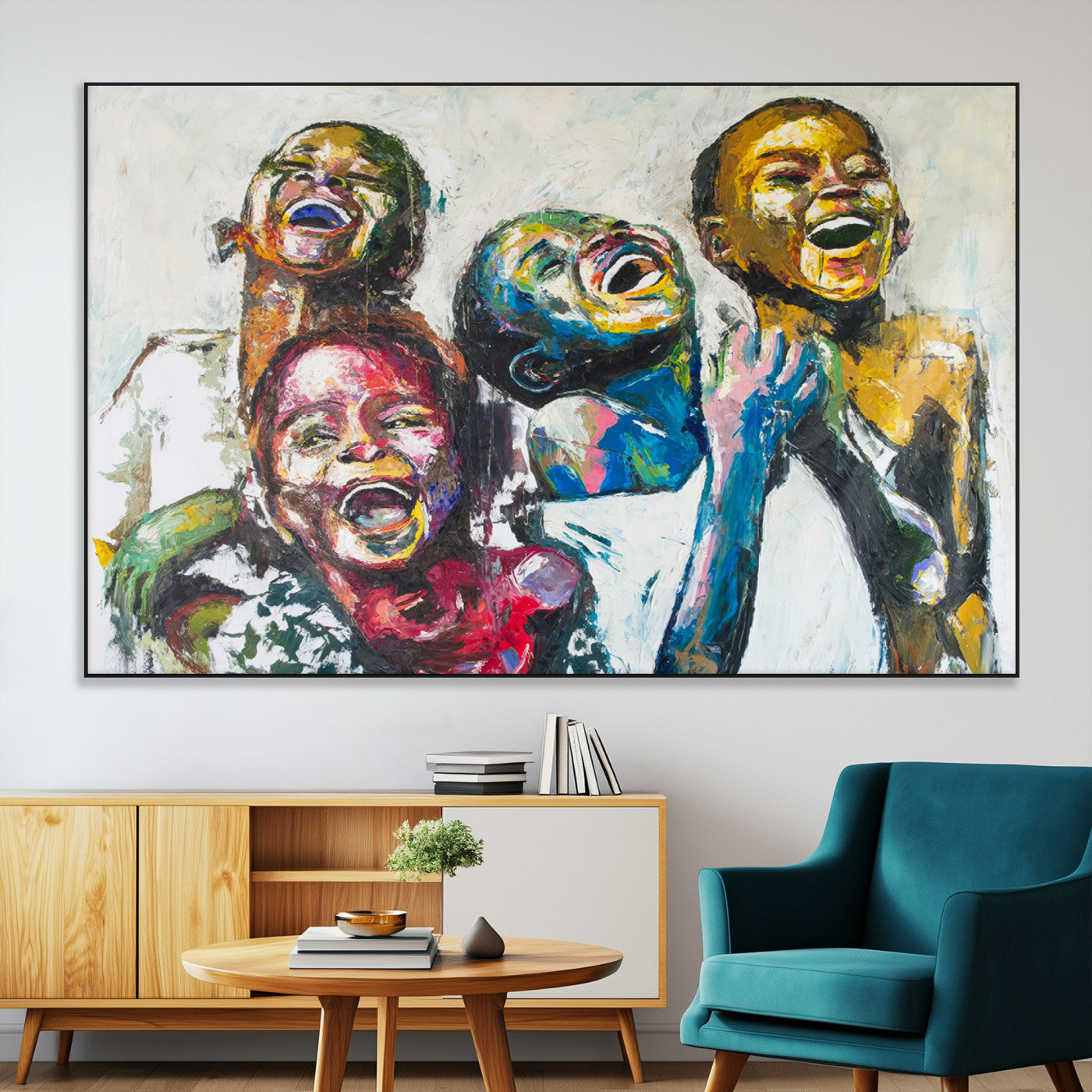 SEG-FC-51X34_Oversize - Shai Yossef Style Canvas Art - Joyful African Black Kids Impasto Painting with Vibrant Brushstrokes,