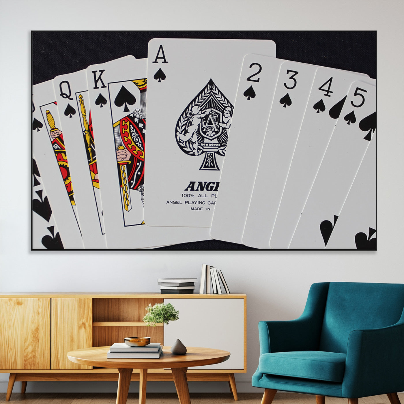 SEG-FC-51X34_Oversize - Poker Wall Art - Playing Cards Canvas Wall Art Print - Ace of Spades and Royal Flush Design, Perfect