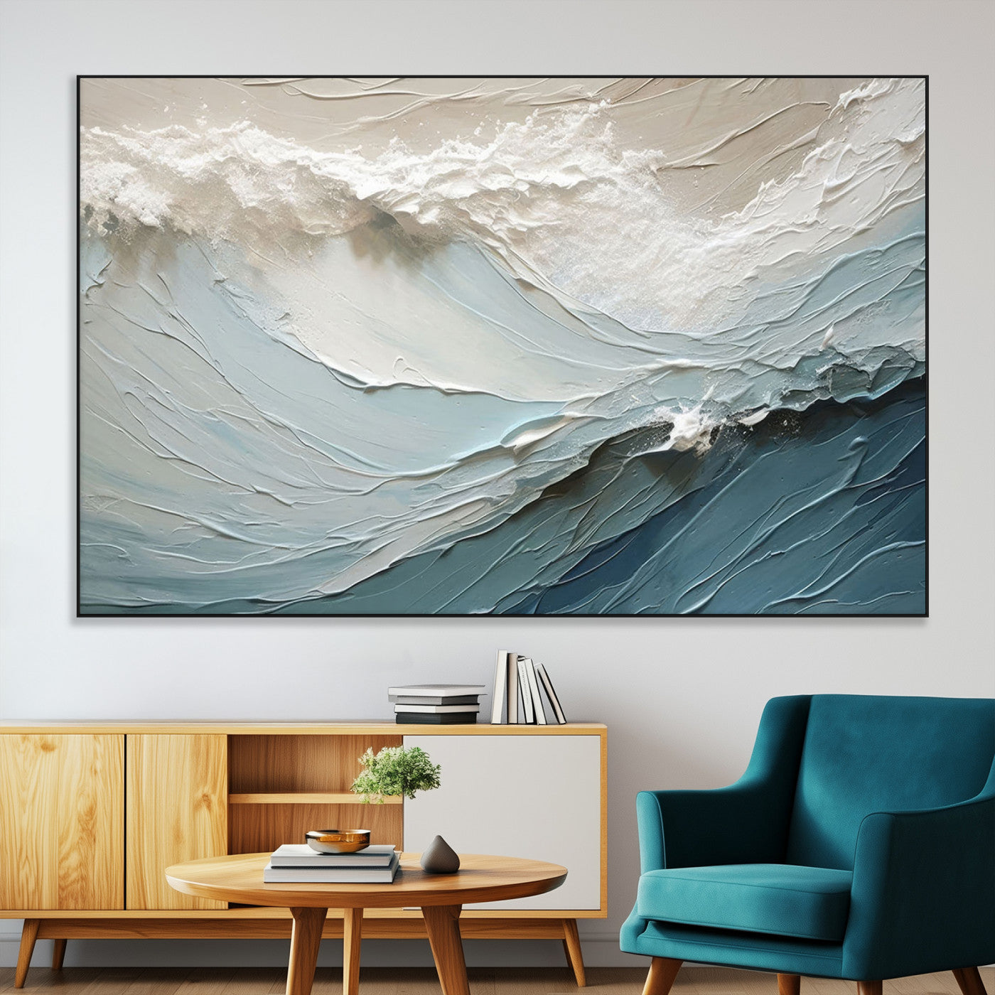SEG-FC-51X34_Oversize - Waves Abstract Wall Art Print, Modern Framed Abstract Canvas Print, Abstract Painting for Living