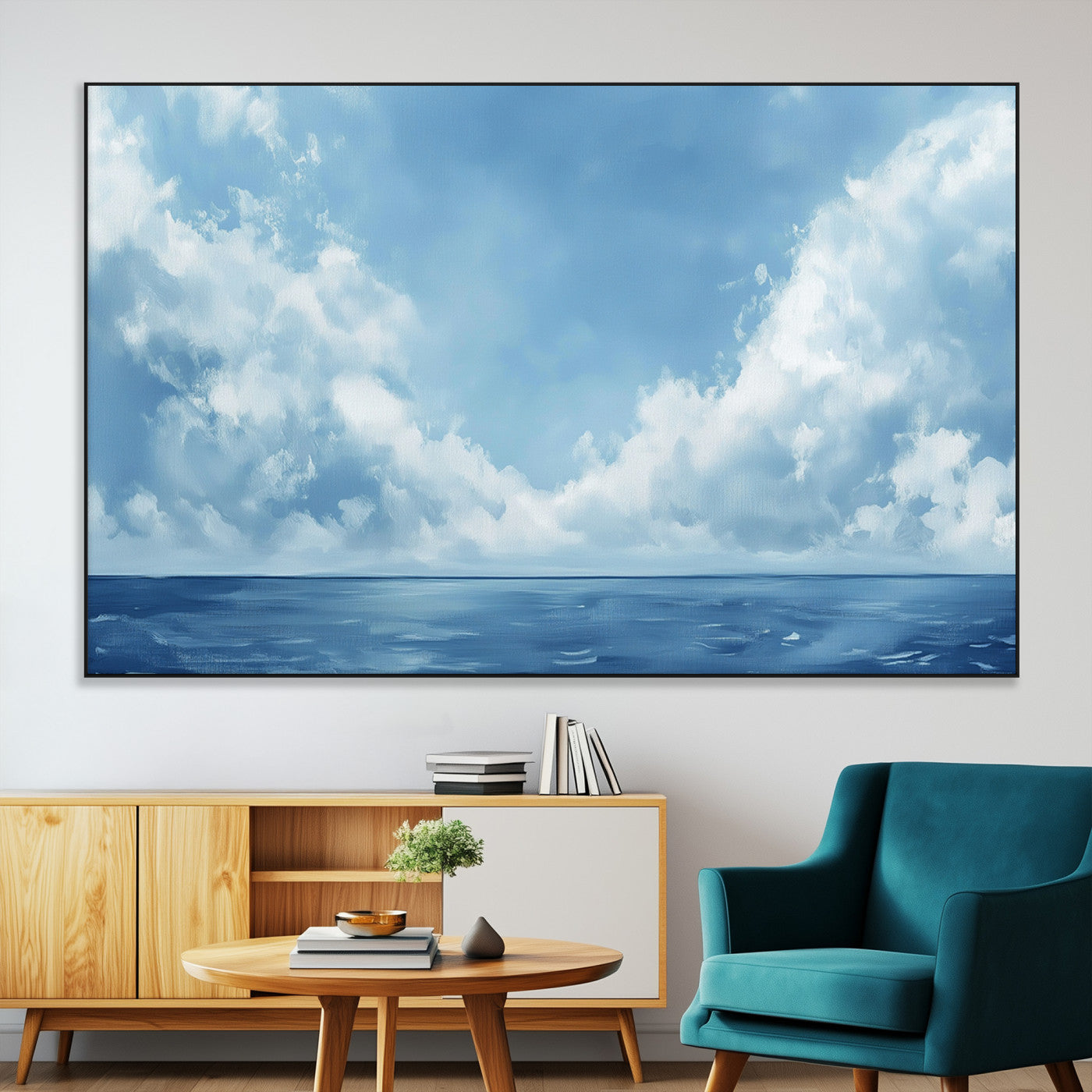 SEG-FC-51X34_Oversize - Abstract Ocean Print Artwork- Serene Blue Ocean Canvas Wall Art - Minimalist Ocean and Sky Canvas
