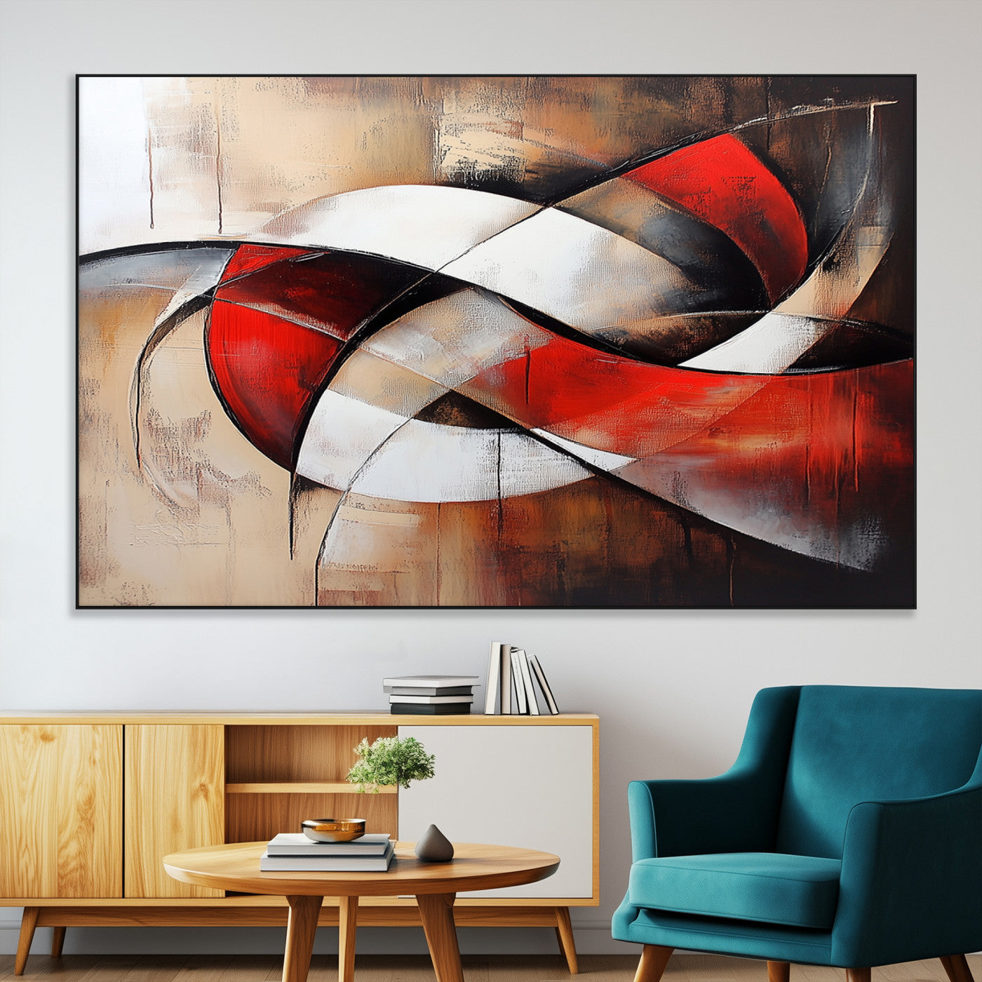 SEG-FC-51X34_Oversize - Abstract Wall Art - Modern Red and White Canvas Wall Art Print - Bold Geometric Abstract Canvas for