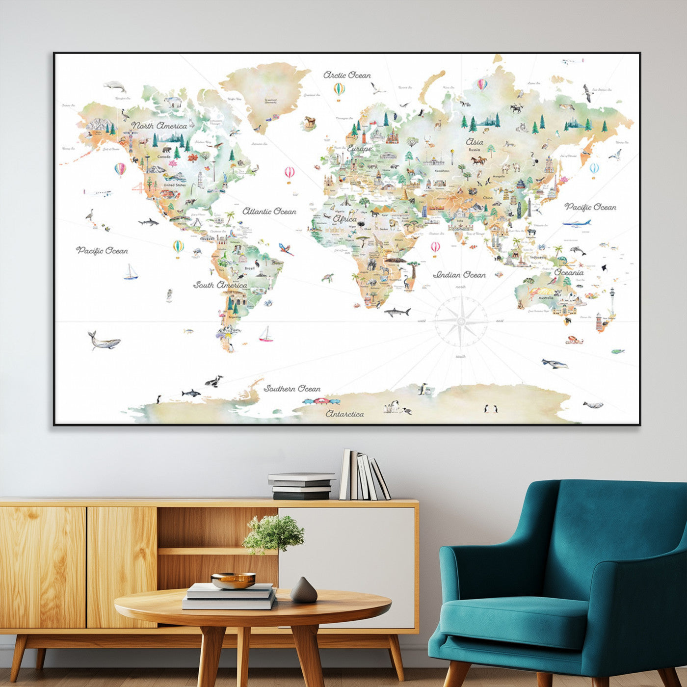 SEG-FC-51X34_Oversize - Push Pin World Map Canvas Print – Framed Wall Art for Couples to Track Their Travels – Anniversary