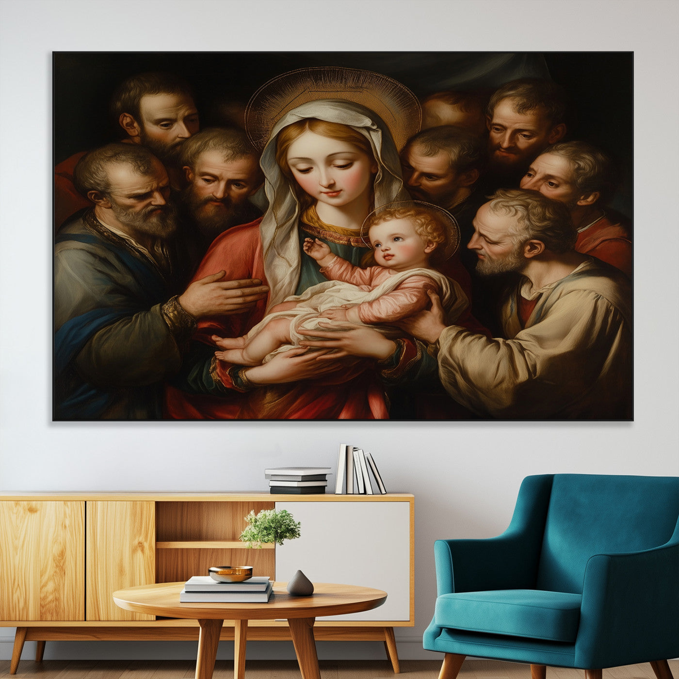 SEG-FC-51X34_Oversize - Religious Canvas Wall Art Print - Madonna and Child with Apostles Art Print - Classic Christian