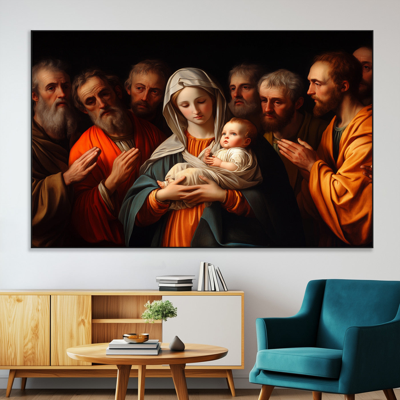 SEG-FC-51X34_Oversize - Religious Canvas Wall Art Print - Madonna and Child with Apostles Art Print - Classic Christian
