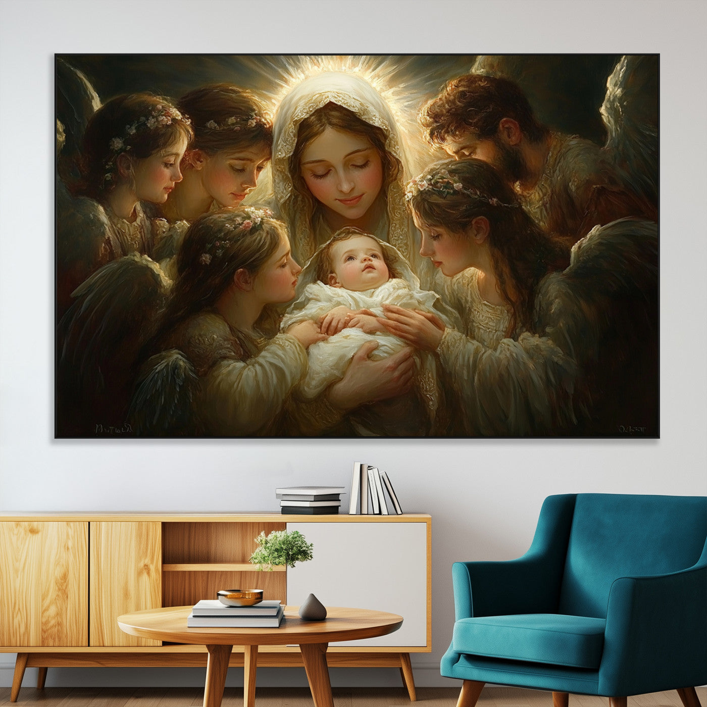 SEG-FC-51X34_Oversize - Mary Jesus Canvas Wall Art Print - Madonna and Child with Apostles Art Print - Classic Christian