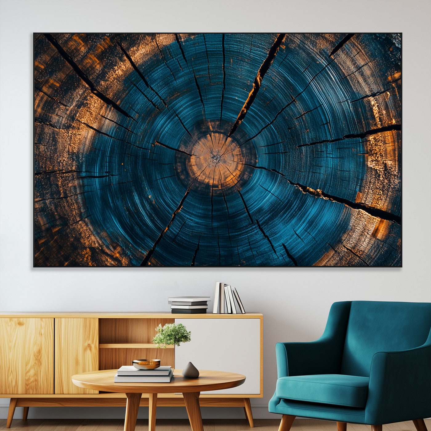 SEG-FC-51X34_Oversize - Abstract Tree Rings Wall Art Canvas Print - Wood Grain Rings Artwork Print - Nature Woodland Modern