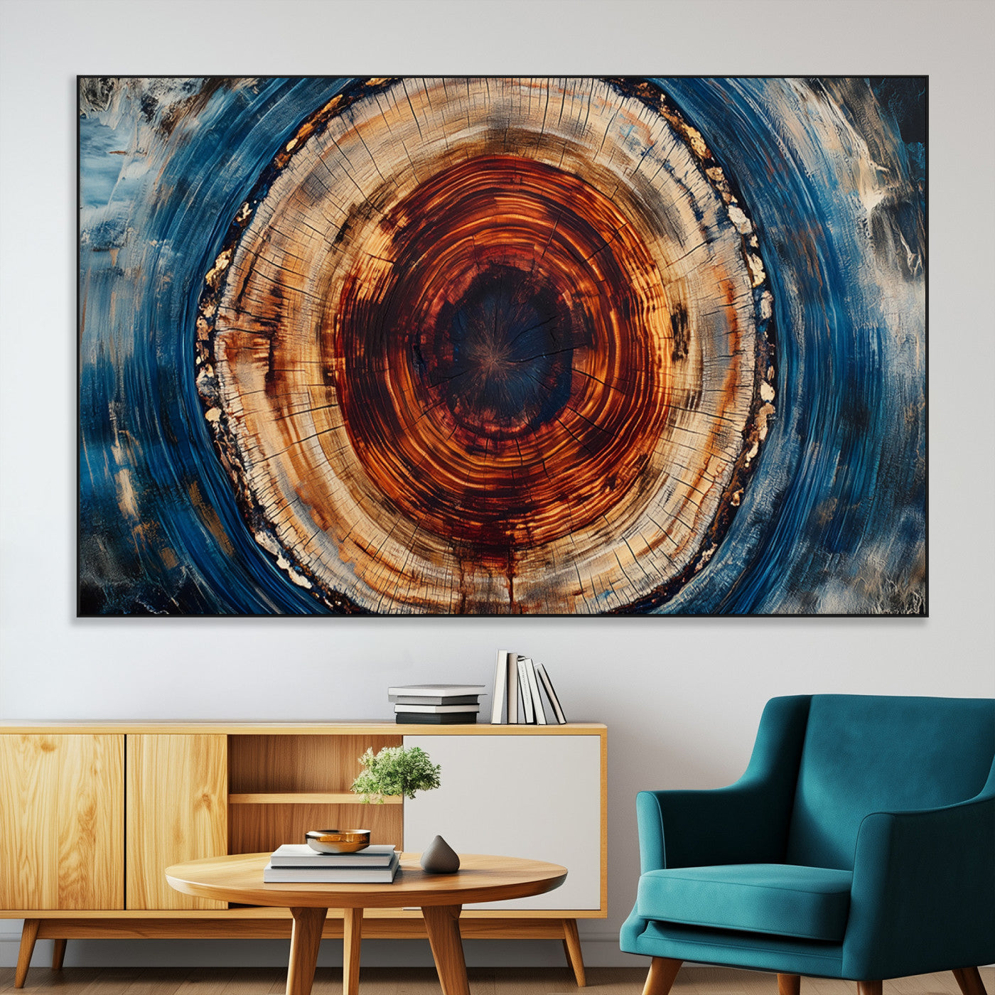 SEG-FC-51X34_Oversize - Abstract Framed Tree Rings Wall Decor, Wood Grain Rings Artwork Print, Nature Woodland Modern Wall