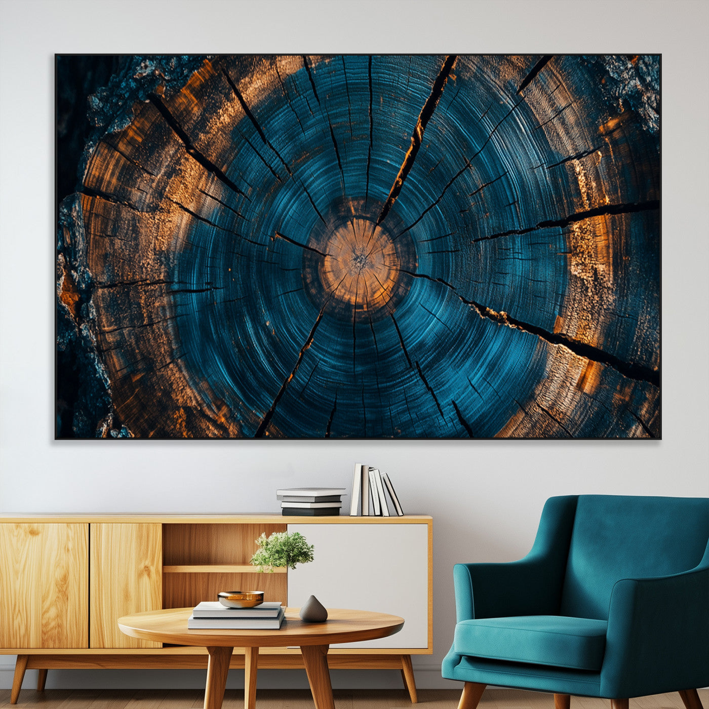 SEG-FC-51X34_Oversize - Farmhouse Wall Art - Abstract Tree Rings Canvas Wall Art Print, Framed Wood Grain Rings Artwork