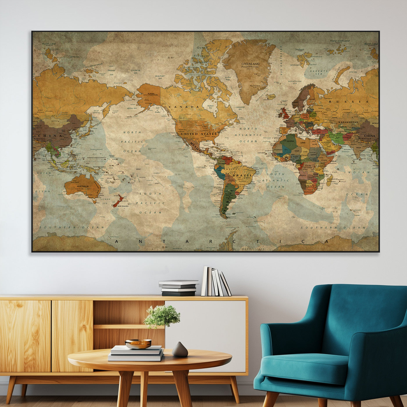 SEG-FC-51X34_Oversize - Push Pin World Map Canvas Print – Framed Wall Art for Couples to Track Their Travels – Anniversary