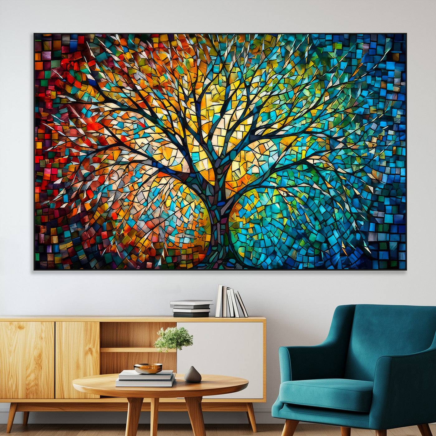 99325-MGV-CV-36X24-Yggdrasil Tree of Life Wall Art Print Canvas | Mosaic Style 3-Panel Canvas Print