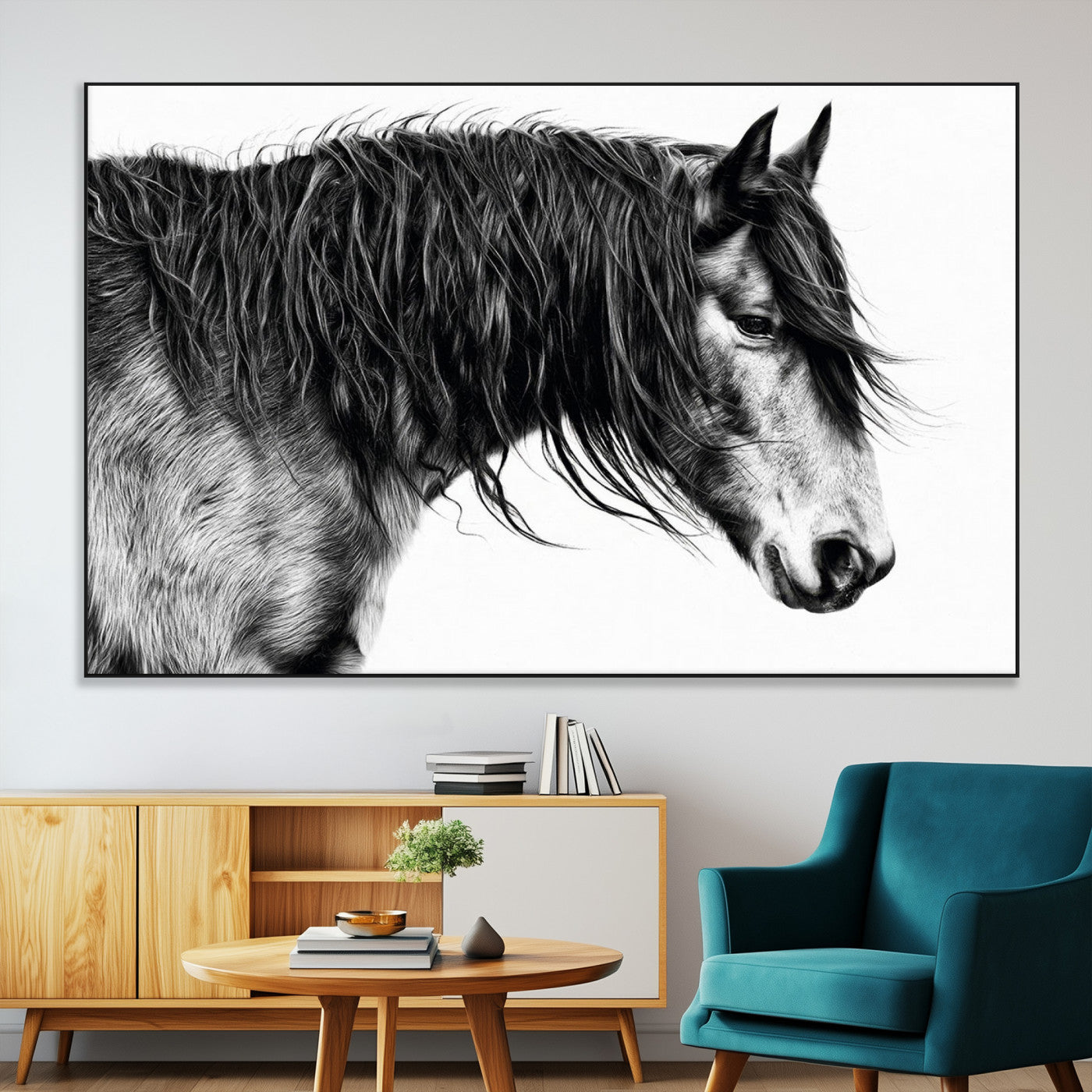 SEG-FC-51X34_Oversize - Black Horse Wall Art Canvas Print for Farmhouse Decor and Woodland Decoration