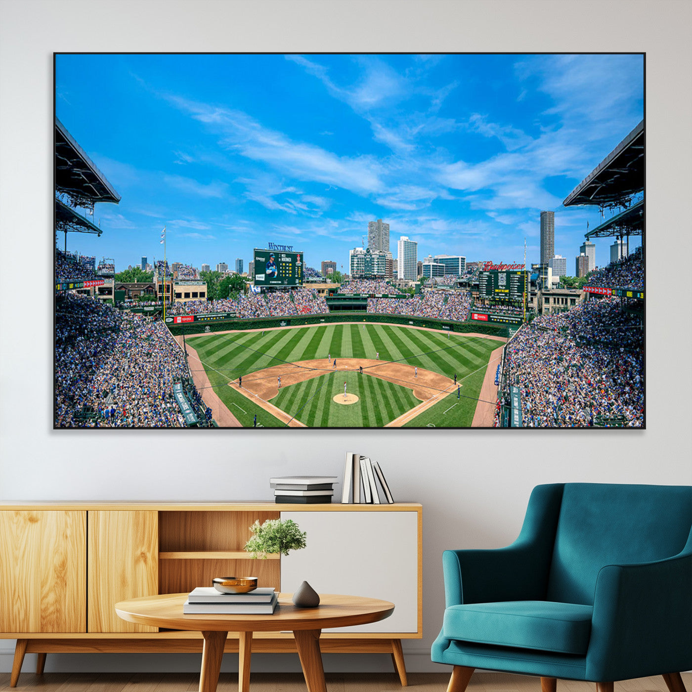 SEG-FC-51X34_Oversize - Wrigley Field Chicago Cubs Panoramic Art Multi Piece Canvas - Iconic Baseball Stadium Print for
