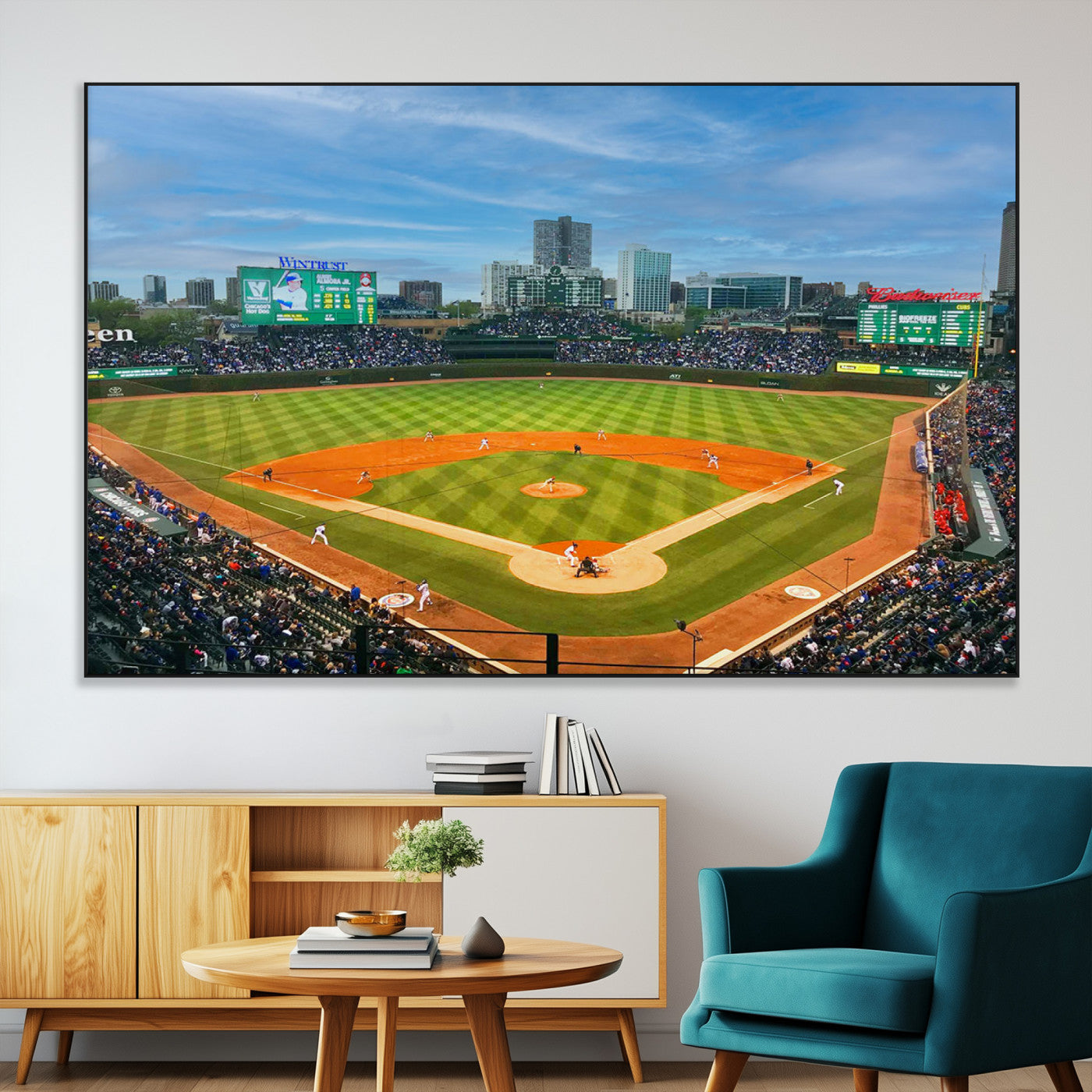 SEG-FC-51X34_Oversize - Wrigley Field Chicago Cubs Panoramic Multi Piece Canvas Wall Art - Iconic Baseball Stadium Print for