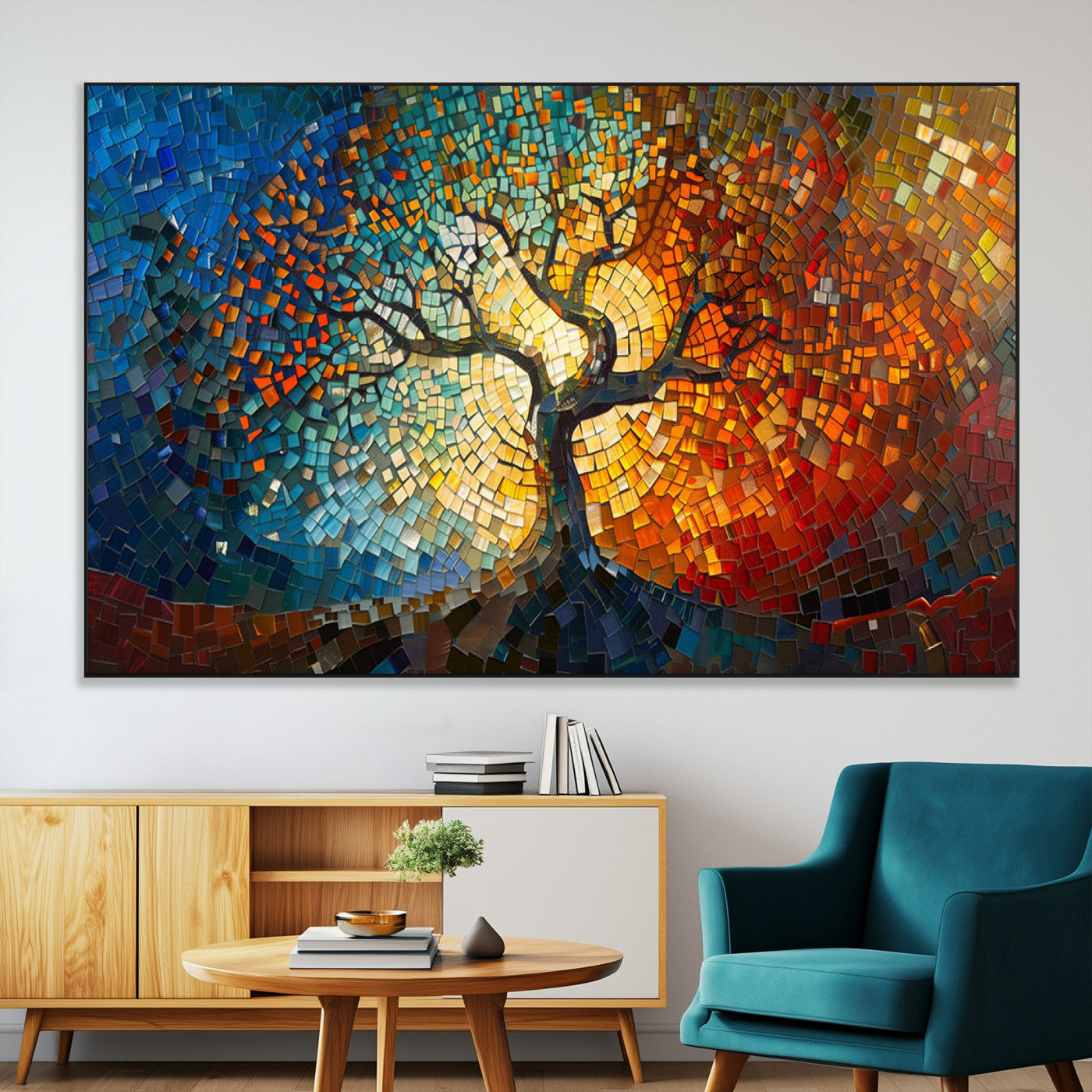 SEG-FC-51X34_Oversize - Yggdrasil Tree of Life Mosaic Stained Glass Wall Art Canvas, Yggdrasil Tree of Life Mosaic Canvas