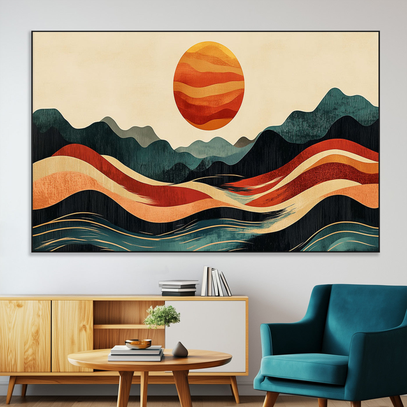 SEG-FC-51X34_Oversize - Mountain Triptych Wall Art - Western Nature Prints - Framed Boho Pine Tree Canvas for Log Cabin or