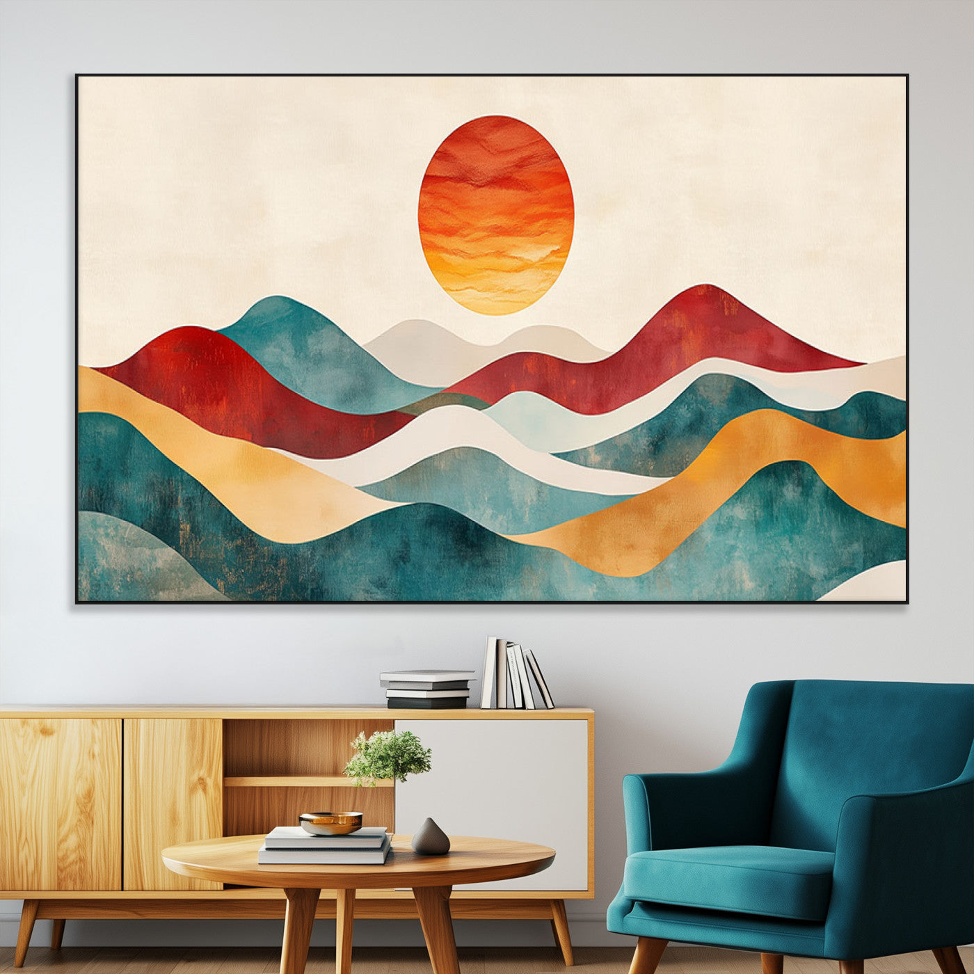 SEG-FC-51X34_Oversize - Southwest Mountain Canvas - Boho Triptych Wall Art - Rustic Woodland Nursery Decor - Abstract Nature