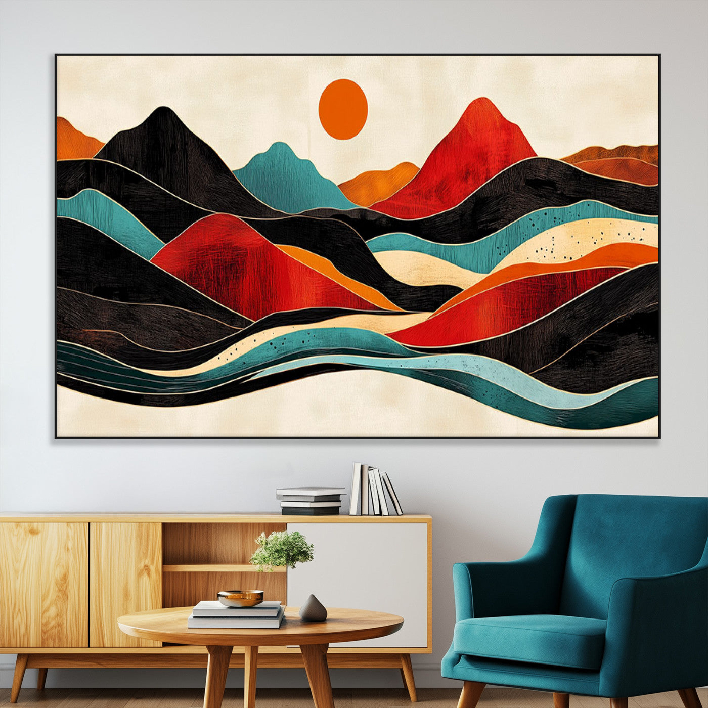 SEG-FC-51X34_Oversize - Western Wall Decor - Large Triptych Mountain Canvas - Boho Woodland Wall Art Print - Framed
