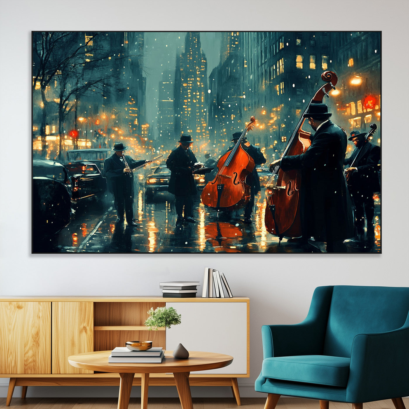 SEG-FC-51X34_Oversize - African American Jazz Art Print - Framed Abstract Music Canvas - Colorful Instrument Poster for