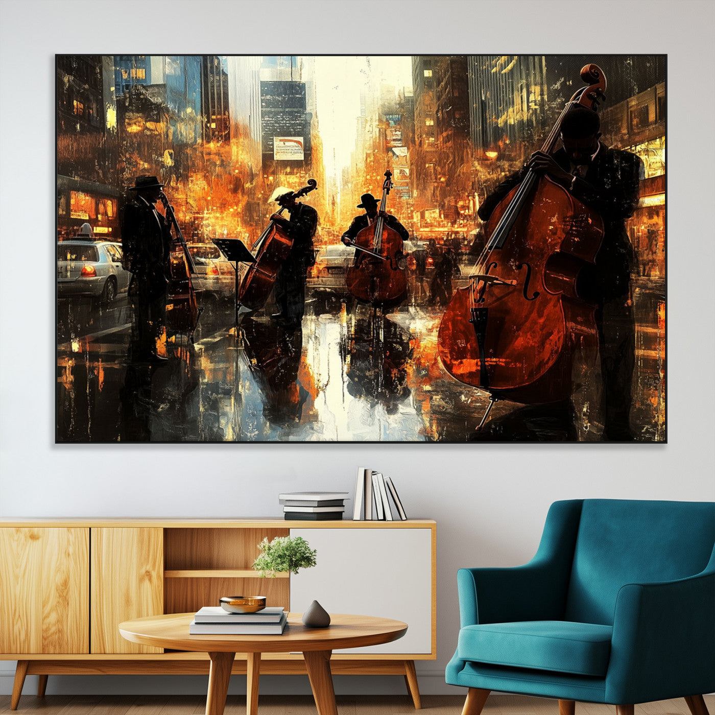 SEG-FC-51X34_Oversize - African American Abstract Jazz Wall Art - Framed Abstract Music Canvas - Colorful Instrument Canvsa