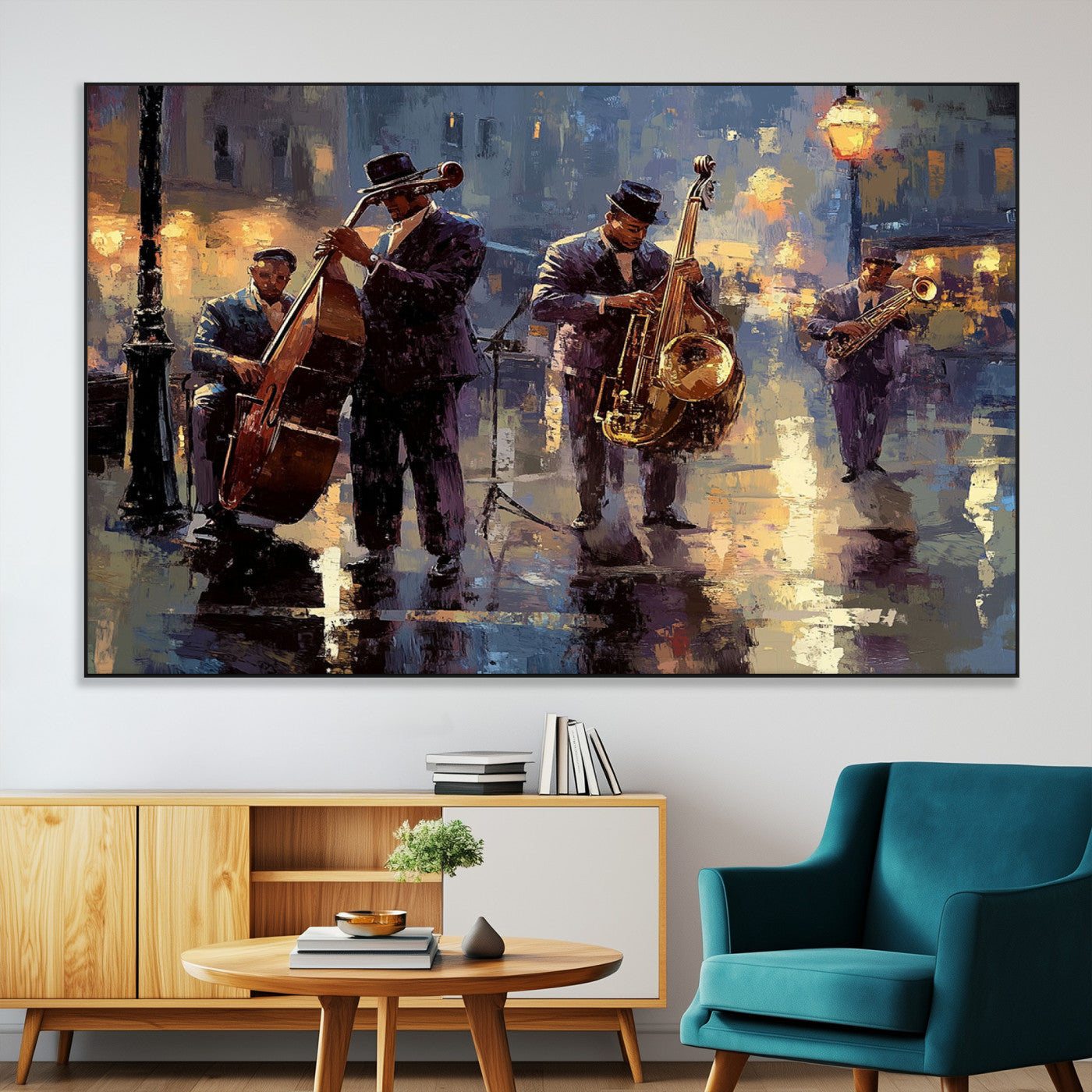 SEG-FC-51X34_Oversize - Afro Abstract Jazz Music Canvas Print - African American Wall Art - Colorful Framed Afro Abstract