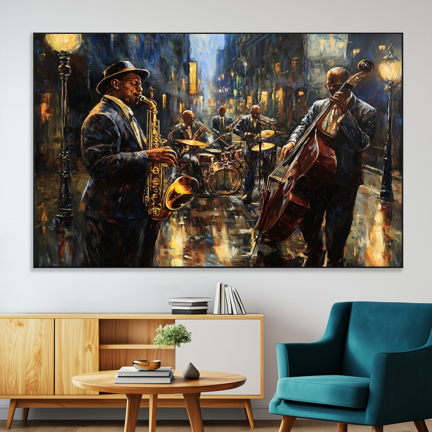 SEG-FC-51X34_Oversize - Jazz Canvas Wall Art Print - Abstract African American Music Art - Framed Posters for Living Room or