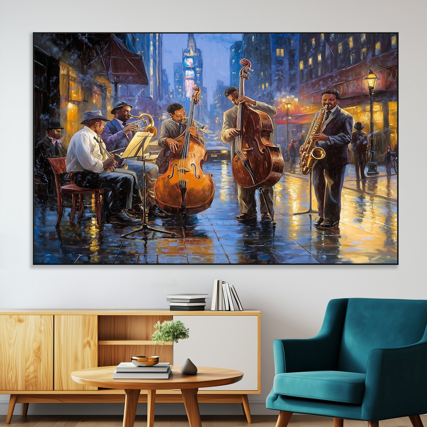 SEG-FC-51X34_Oversize - Colorful Jazz Wall Art - African American Music Canvas Print - Framed Abstract Music Poster for Home