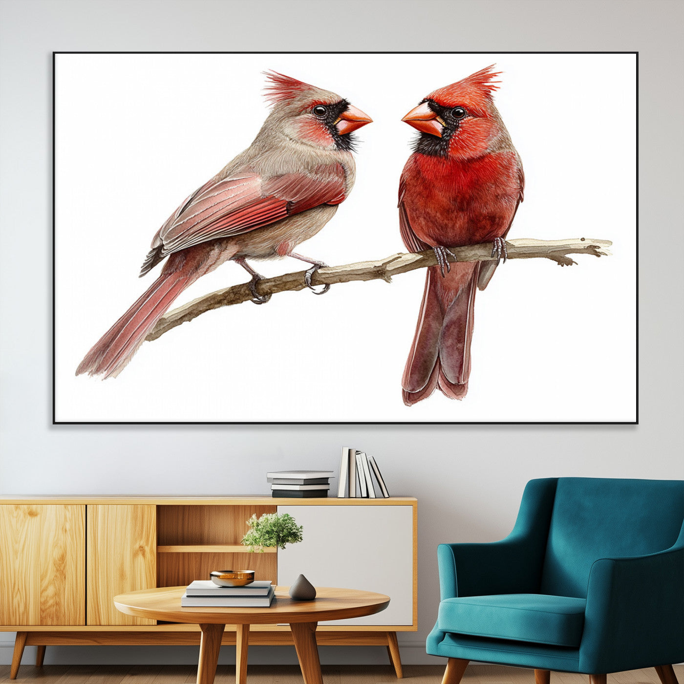 SEG-FC-51X34_Oversize - Cardinal Bird Canvas Wall Art - Male and Female Cardinal Print - Abstract Bird Wall Decor for Home -
