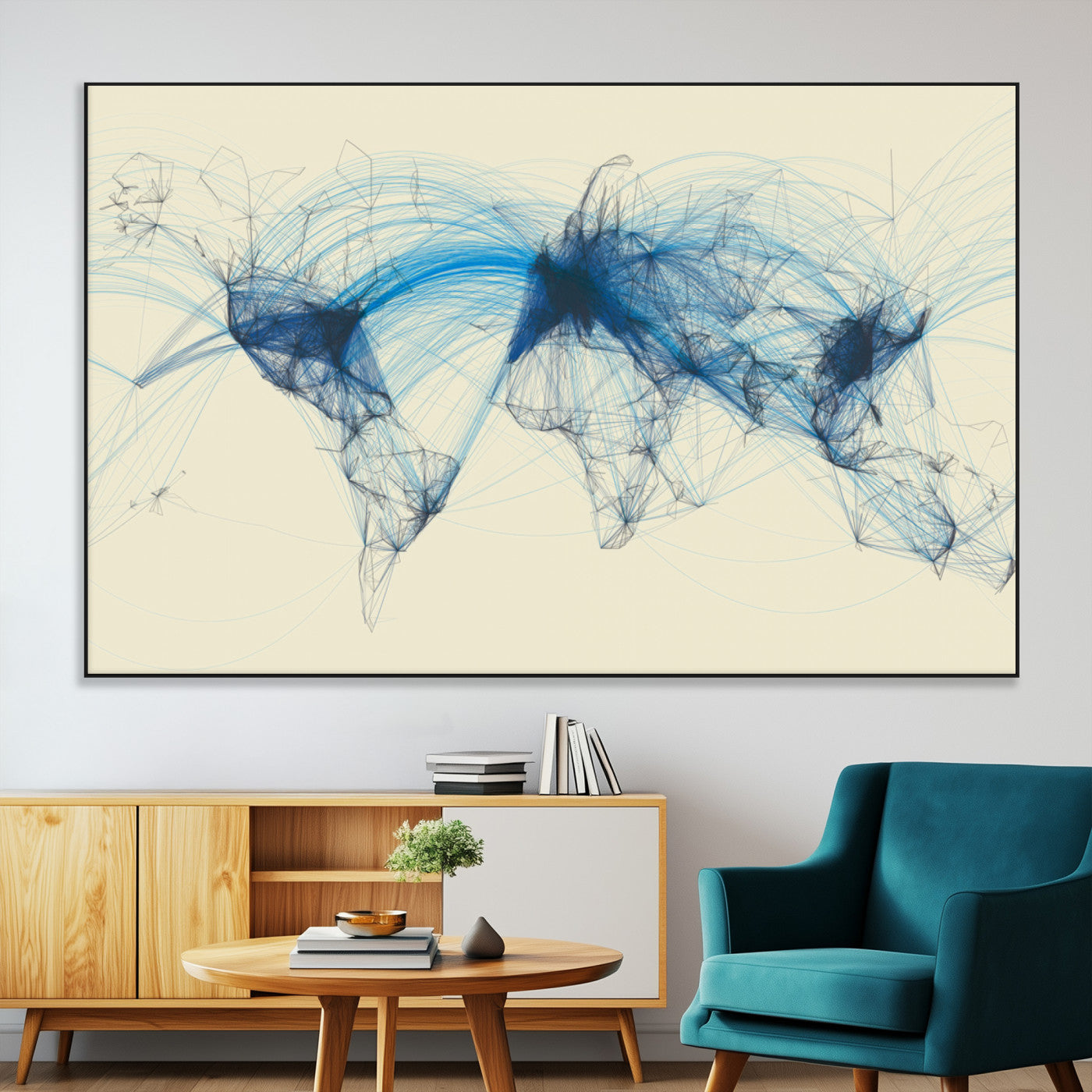 SEG-FC-51X34_Oversize - Flight Routes Map art Air Traffic Avi World Map with Blue Connections Canvas Wall Art – Modern