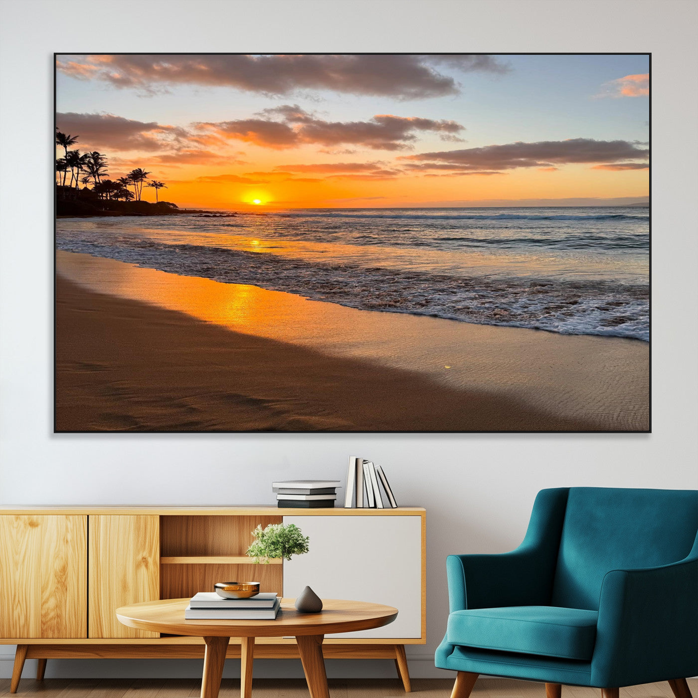 SEG-FC-51X34_Oversize - Sunset Wall Art Print - Stunning Beach Sunset Canvas Artwork for Elegant Home or Office Coastal