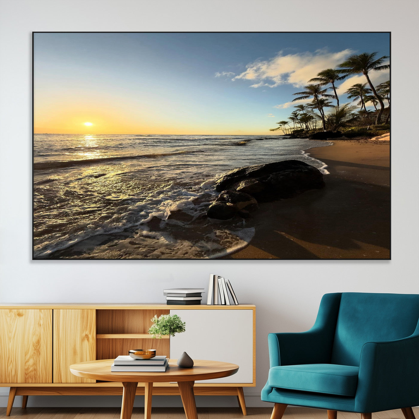 SEG-FC-51X34_Oversize - Tropical Beach Wall Art - Stunning Ocean Sunset Canvas Print with Palm Tree Design for Relaxing and