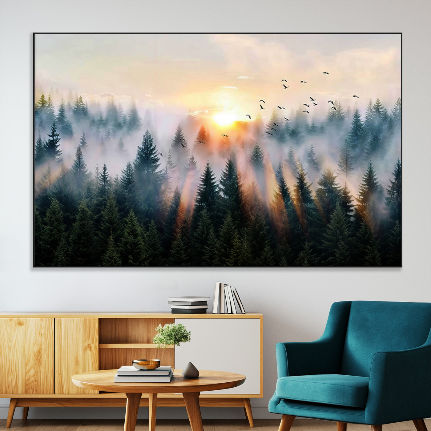 SEG-FC-51X34_Oversize - Abstract Forest Wall Art - Serene Nature Canvas Print with Misty Forest Design for Modern Home or