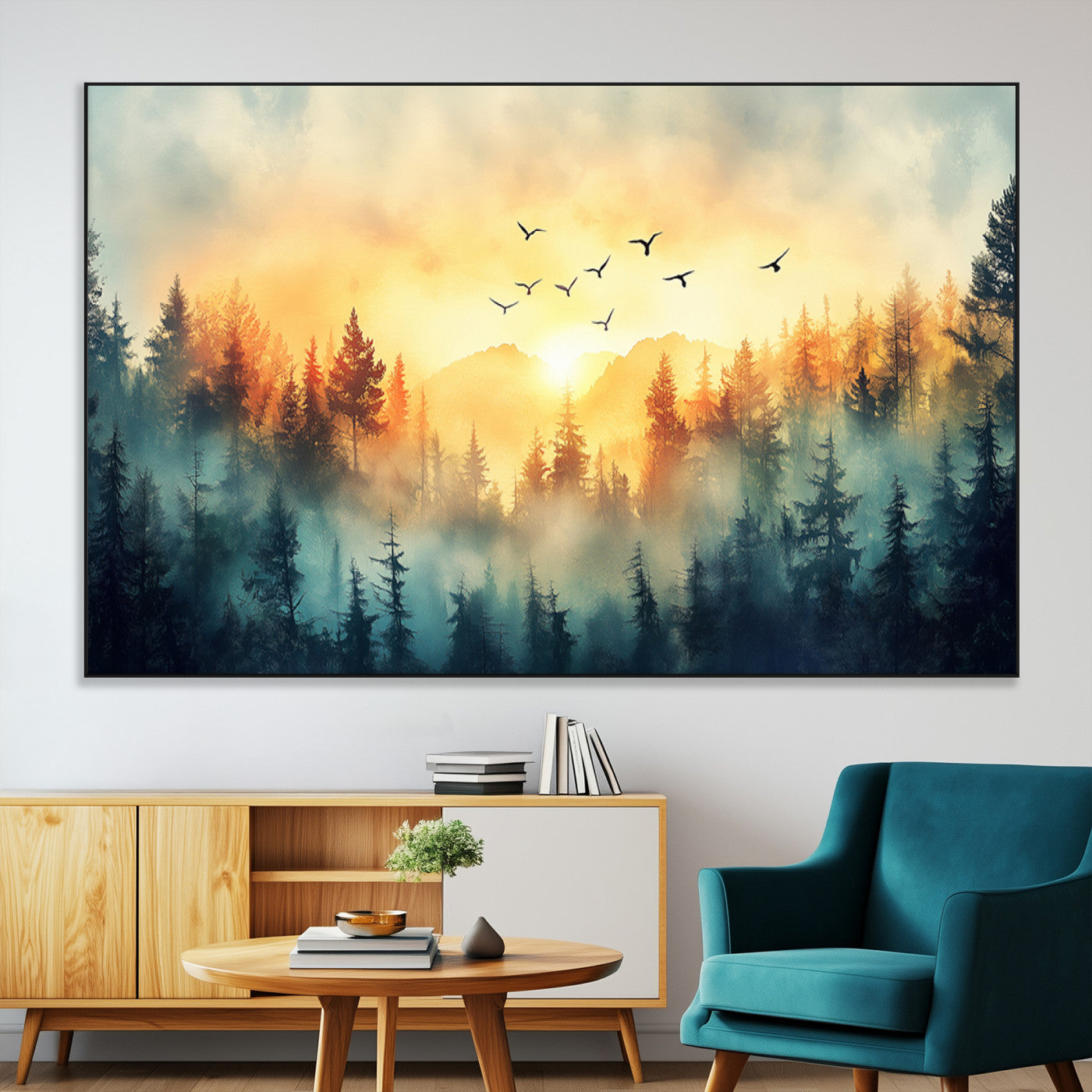 SEG-FC-51X34_Oversize - Abstract Forest Wall Art Print- Serene Nature Canvas Print with Misty Forest Design for Modern Home