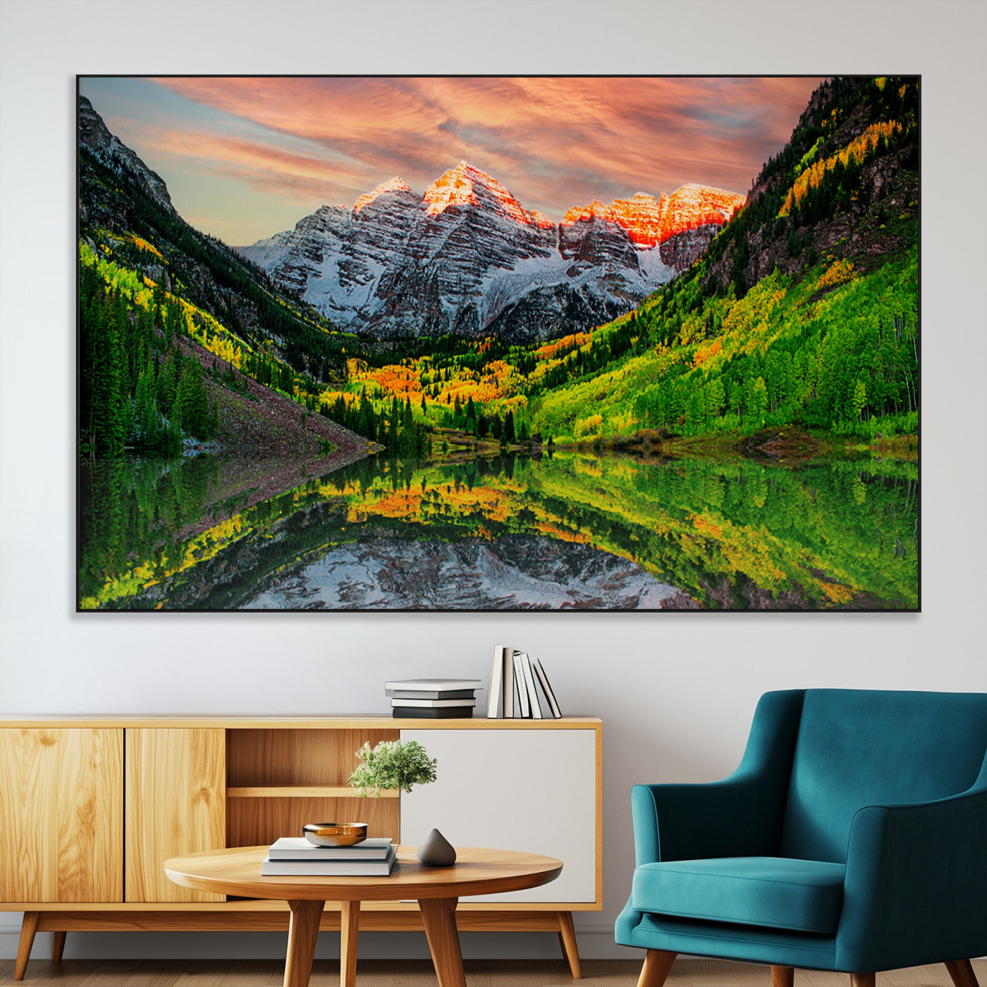 SEG-FC-51X34_Oversize - Maroon Bells Lake Wall Art Canvas Print – Majestic Colorado Mountain Landscape, Autumn Reflection,