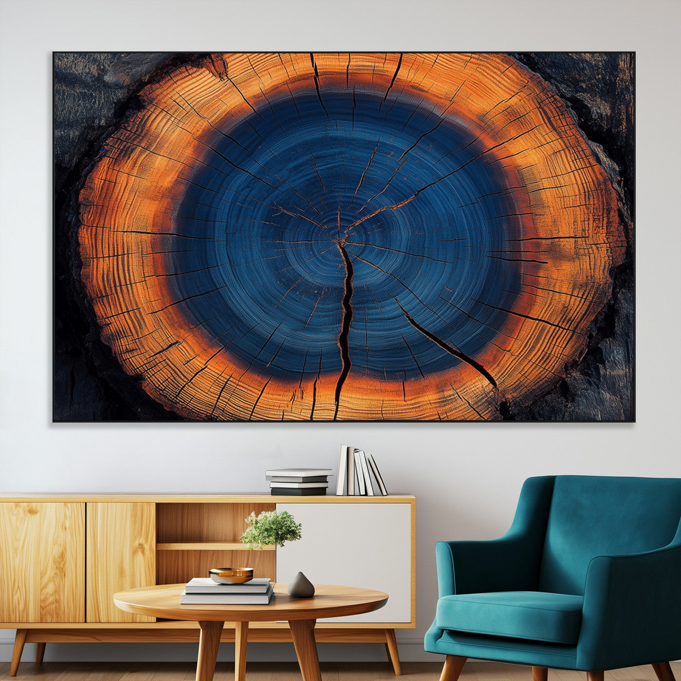 SEG-FC-51X34_Oversize - Abstract Tree Ring Wall Art Print, Natural Rustic Wood Texture Canvas Print, Framed Tree Ring Printing, Wood Tree Stump Artwork Canvas Print