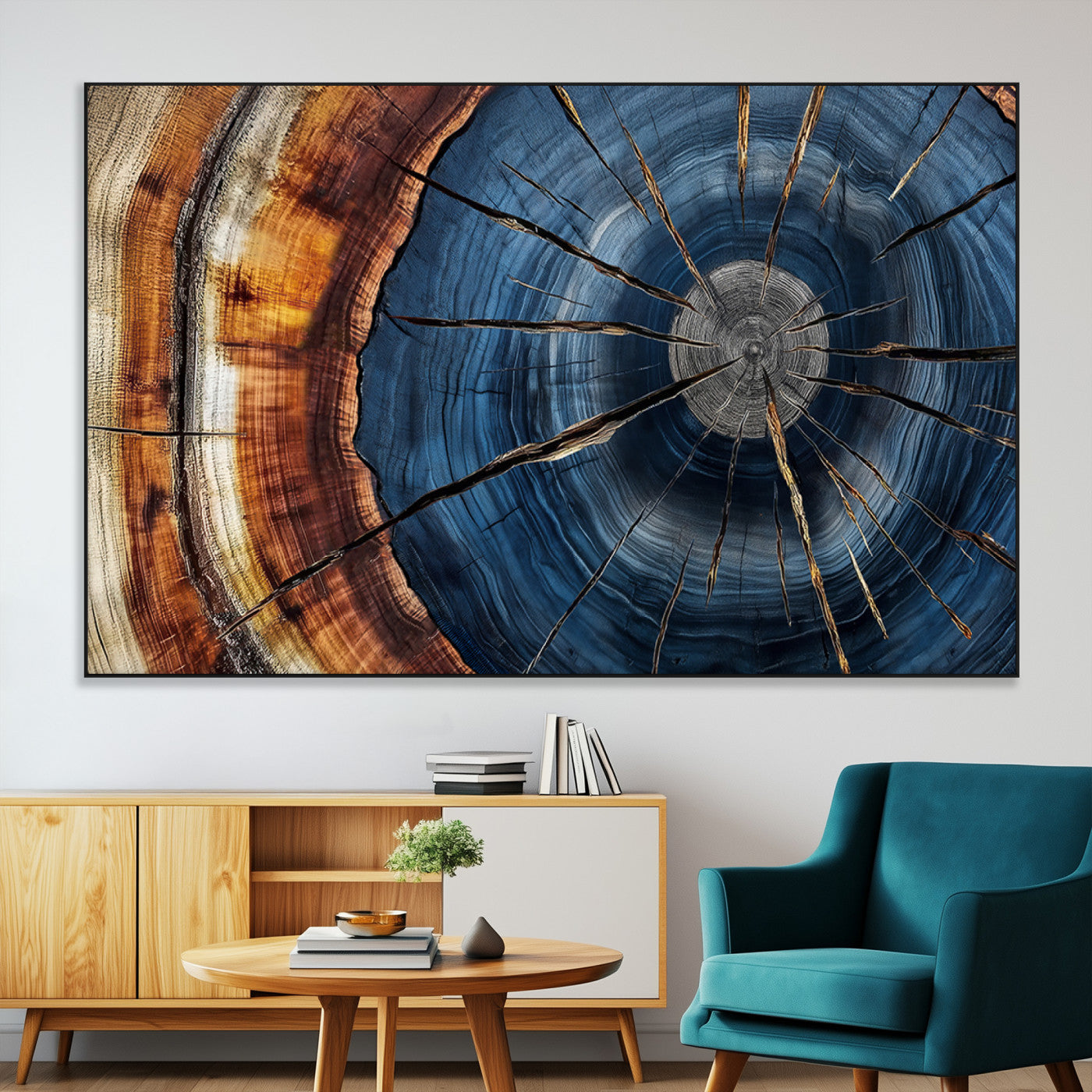 SEG-FC-51X34_Oversize - Framed Abstract Tree Ring Wall Art Print, Natural Rustic Wood Texture Canvas Print, Wood Tree Stump